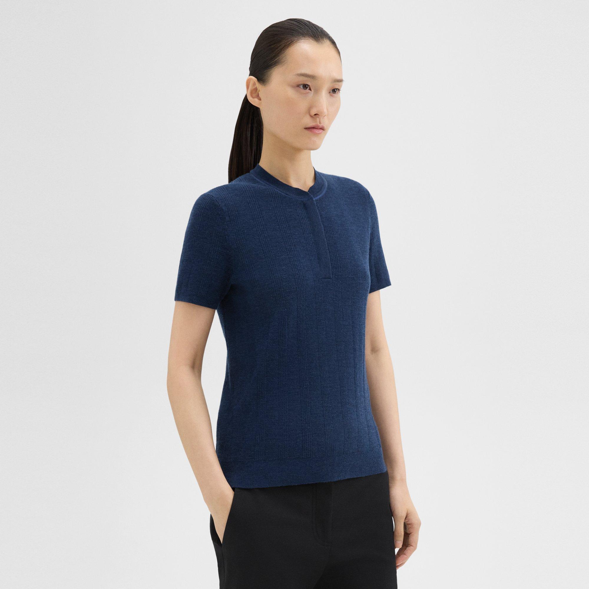 Rib Knit Short-Sleeve Henley