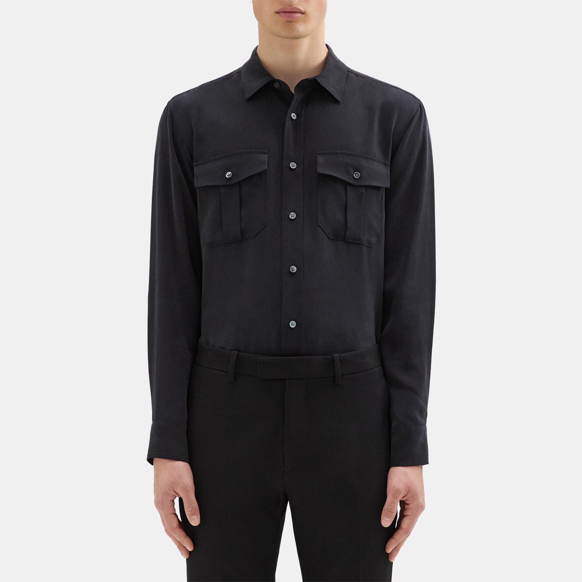 띠어리 Theory Military Shirt in Fluid Twill,BLACK