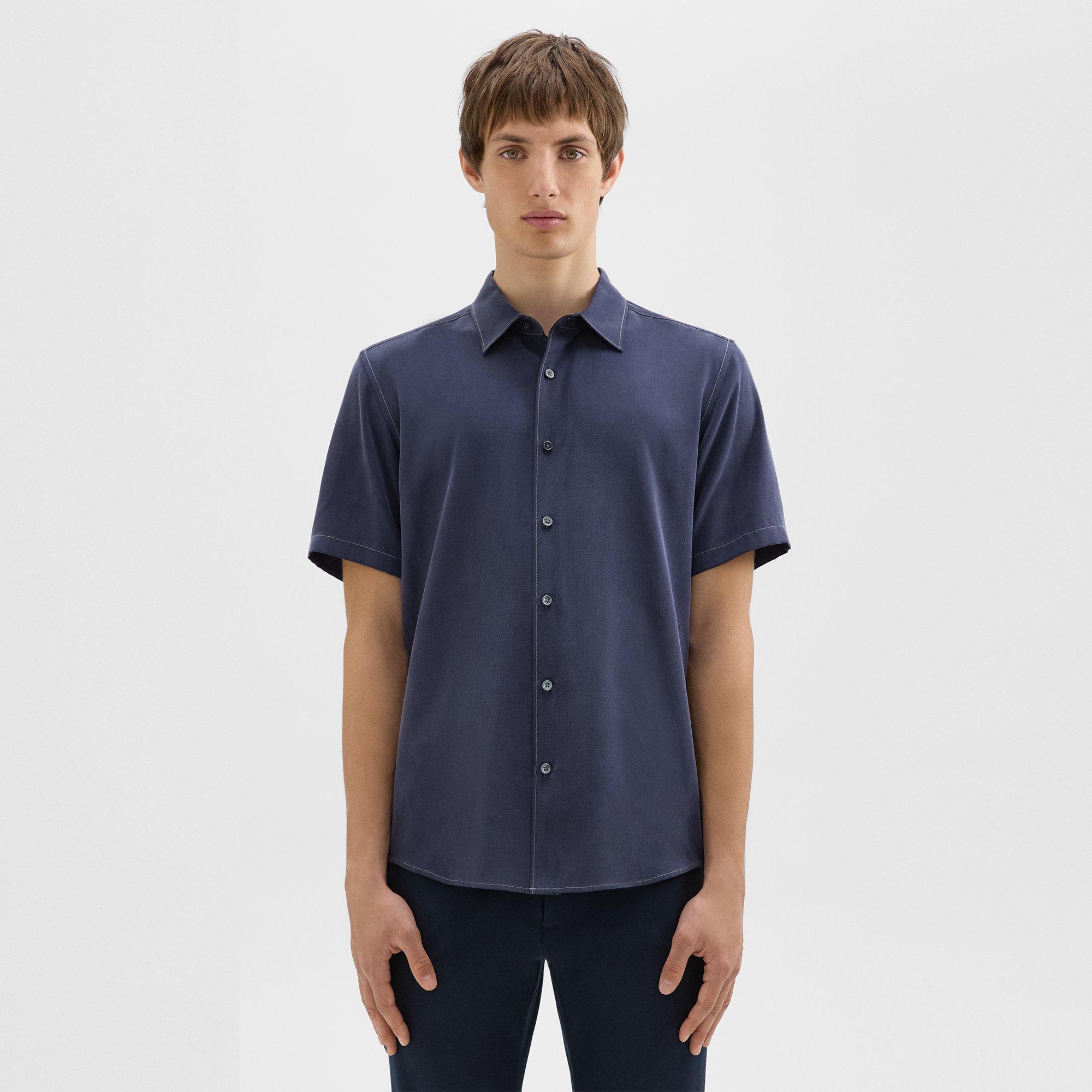 띠어리 Theory Irving Short-Sleeve Shirt in Fluid Twill,BALTIC