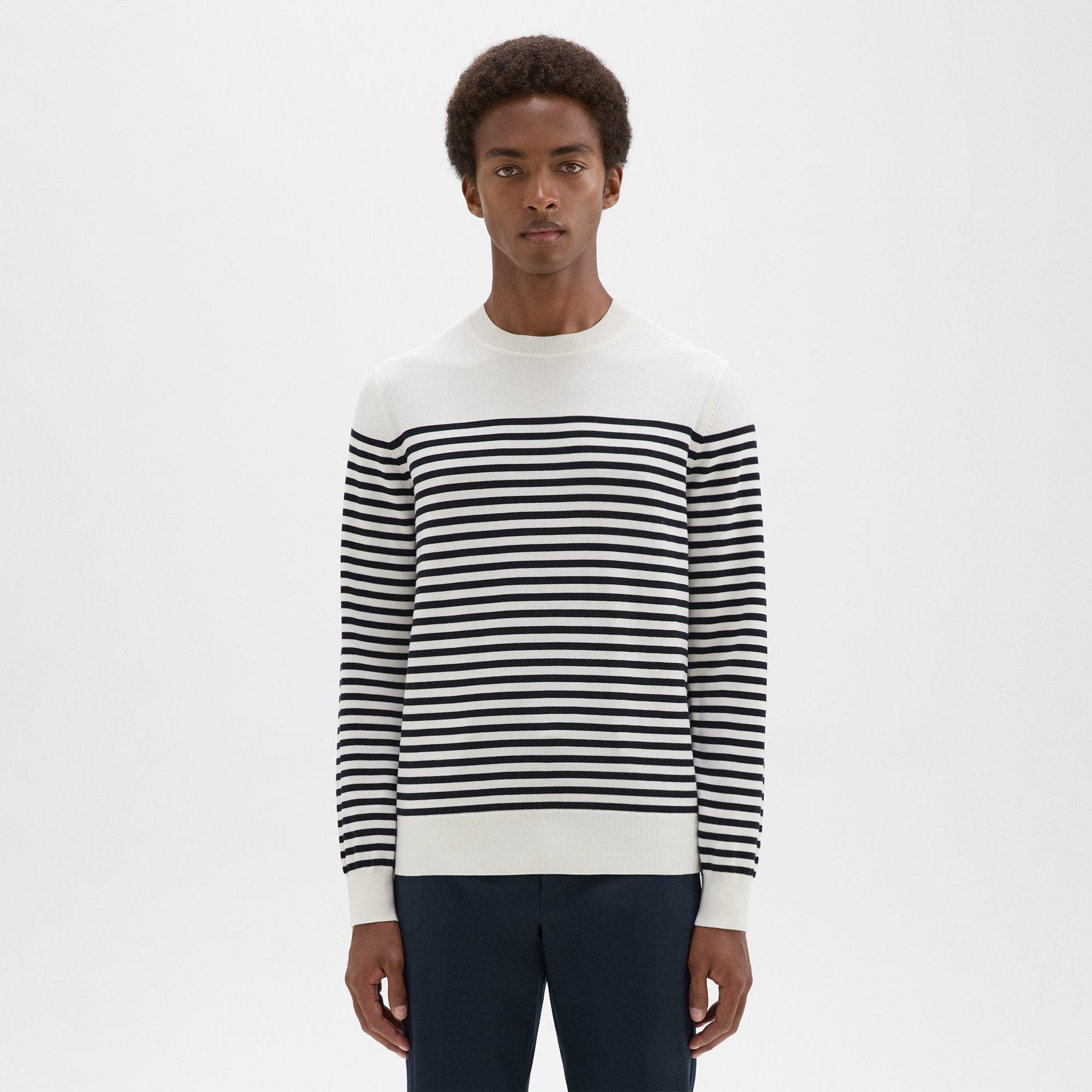 띠어리 Theory Striped Crewneck Sweater in Merino Wool,WHITE MULTI