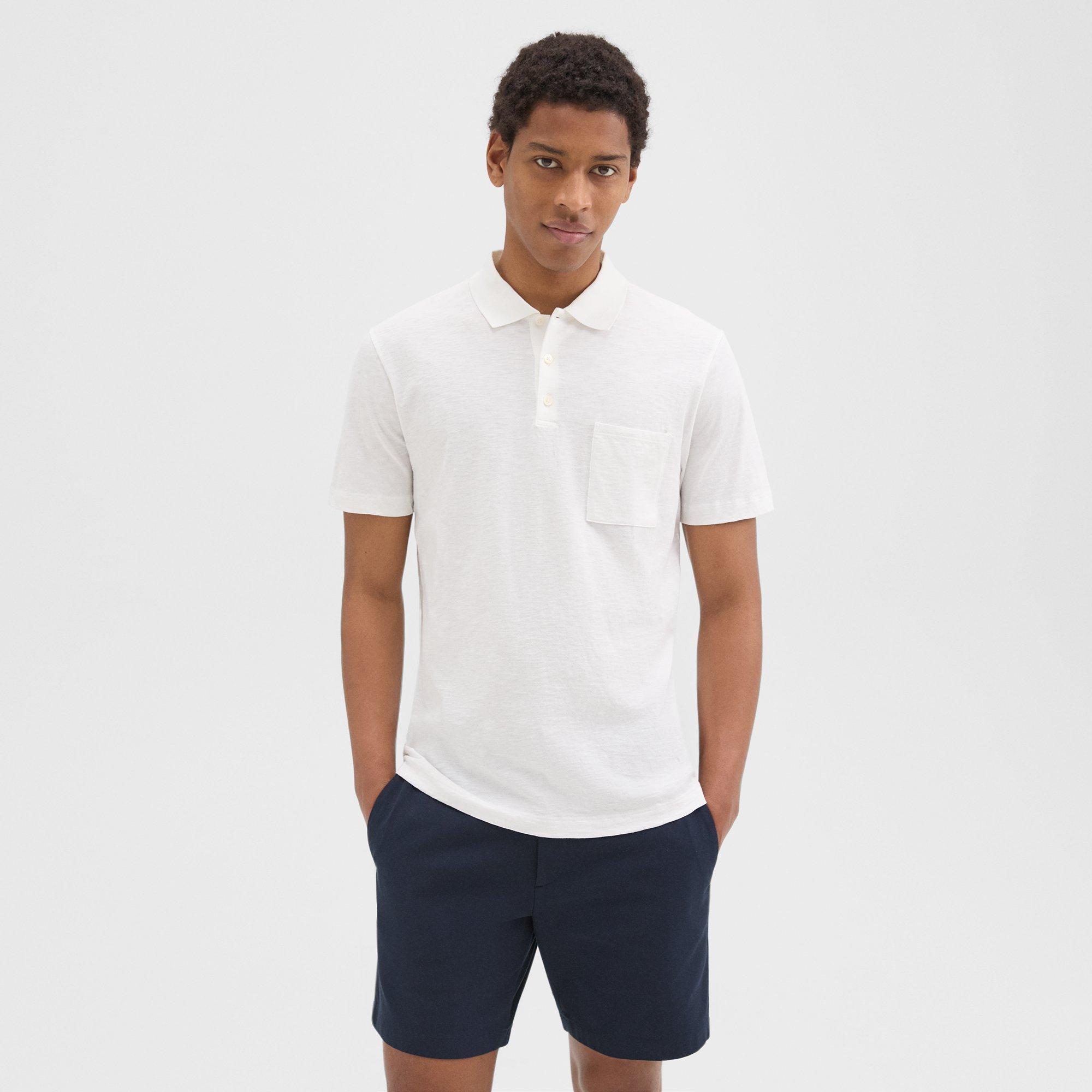 띠어리 Theory Bron Polo Shirt in Slub Cotton,WHITE