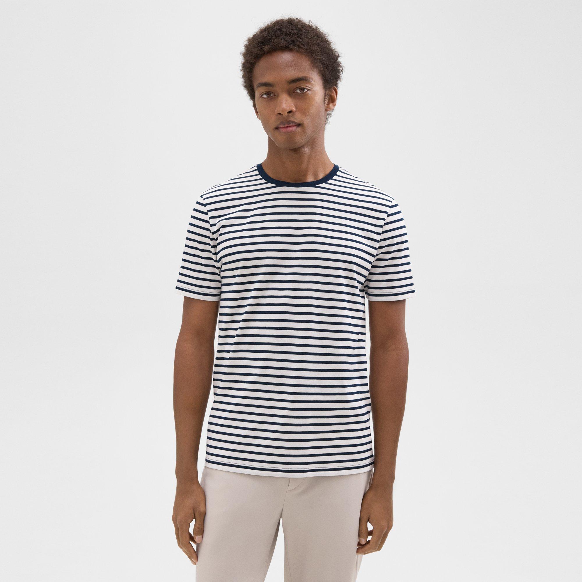 띠어리 Theory Dorian Tee in Striped Cotton,BALTIC/WHITE