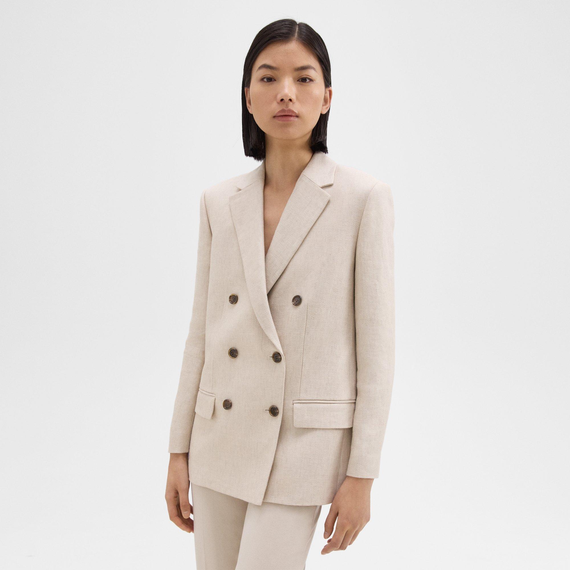 Basket Weave Linen Double-Breasted Blazer | Theory