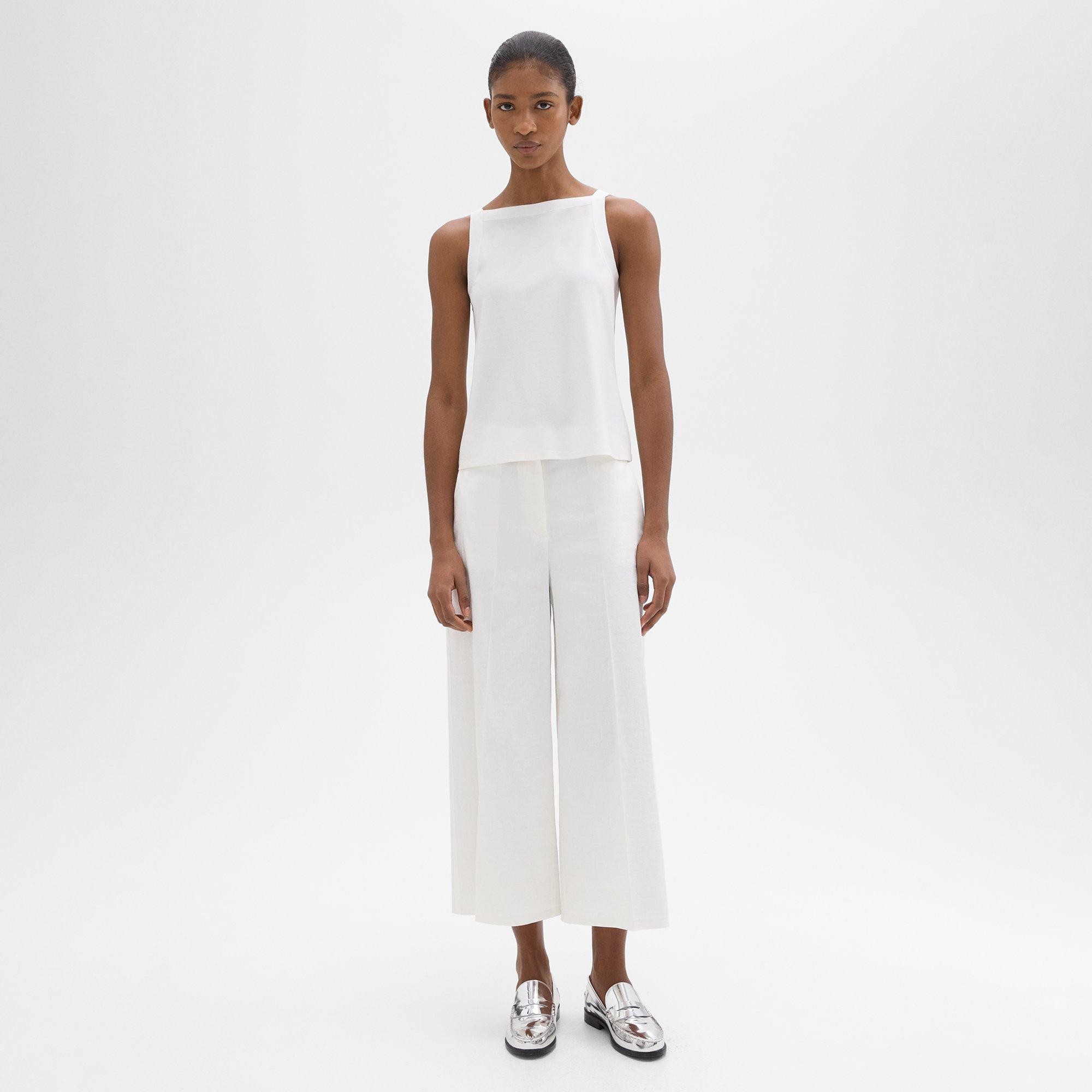 띠어리 Theory Cropped Wide-Leg Pant in Good Linen,WHITE