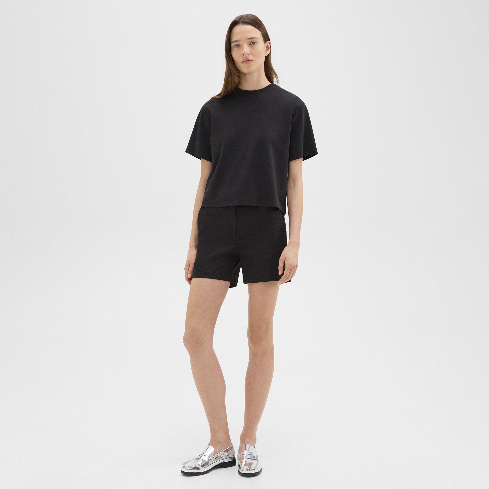 띠어리 Theory Waist Tab Short in Good Linen,BLACK