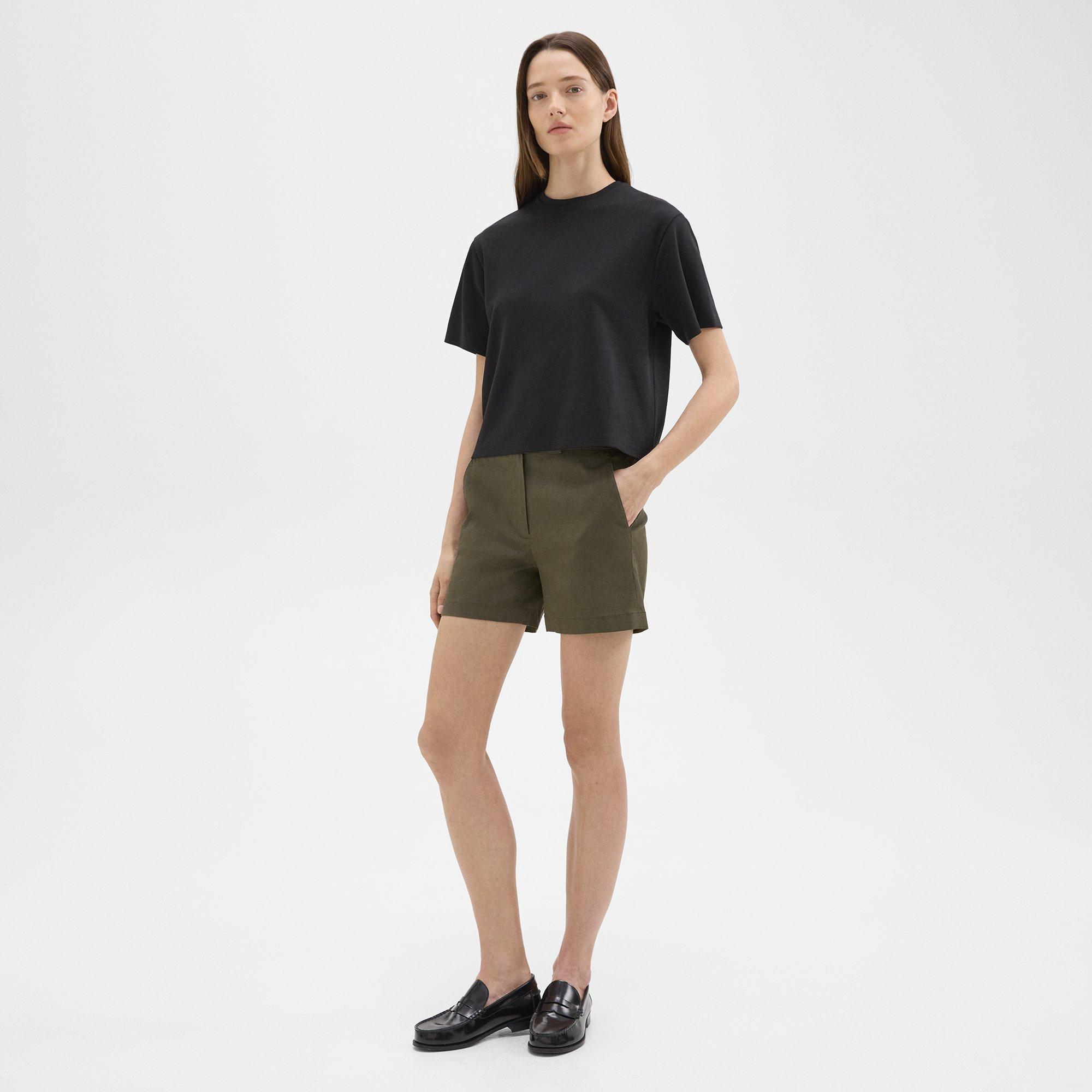 띠어리 Theory Waist Tab Short in Good Linen,DARK OLIVE