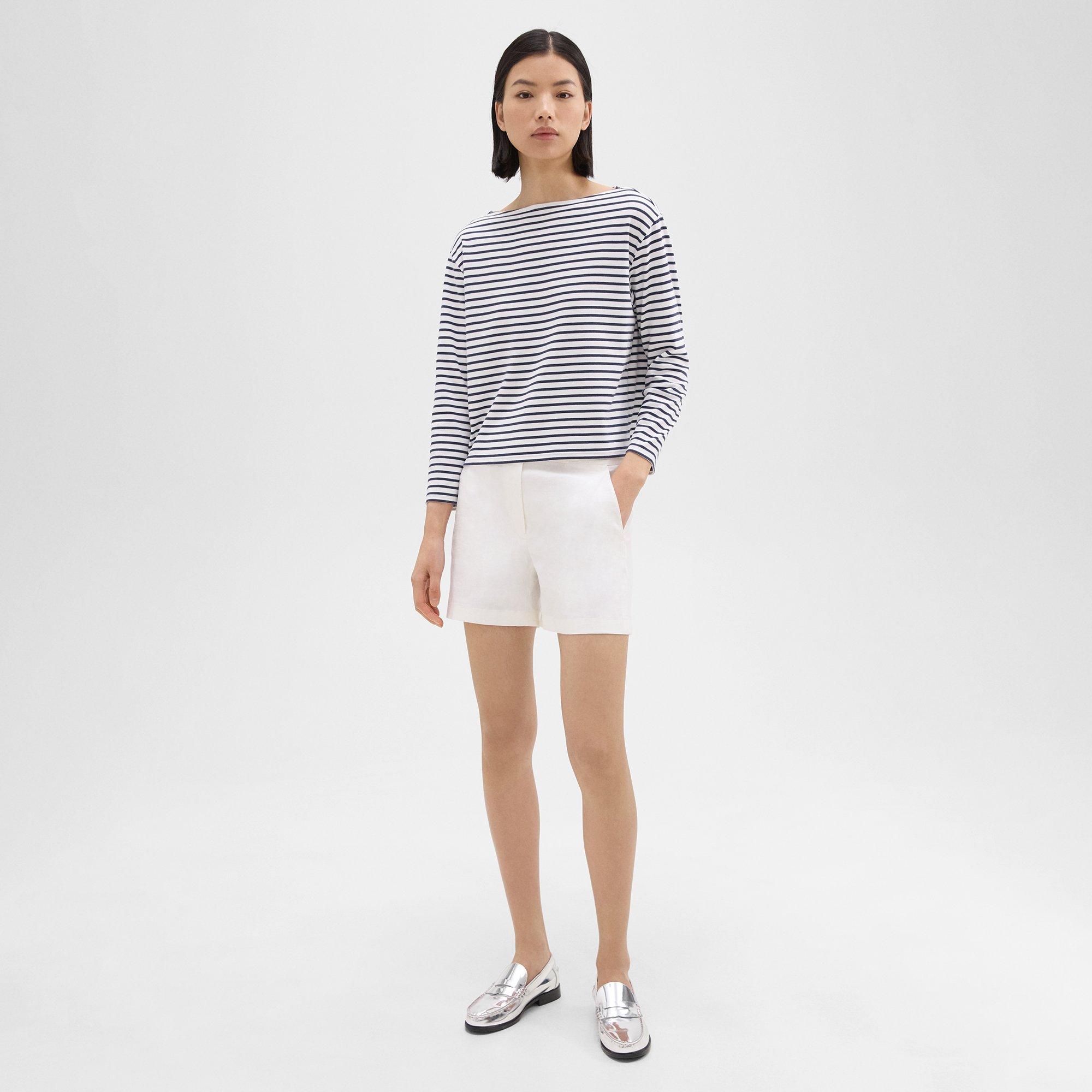 띠어리 Theory Waist Tab Short in Good Linen,WHITE