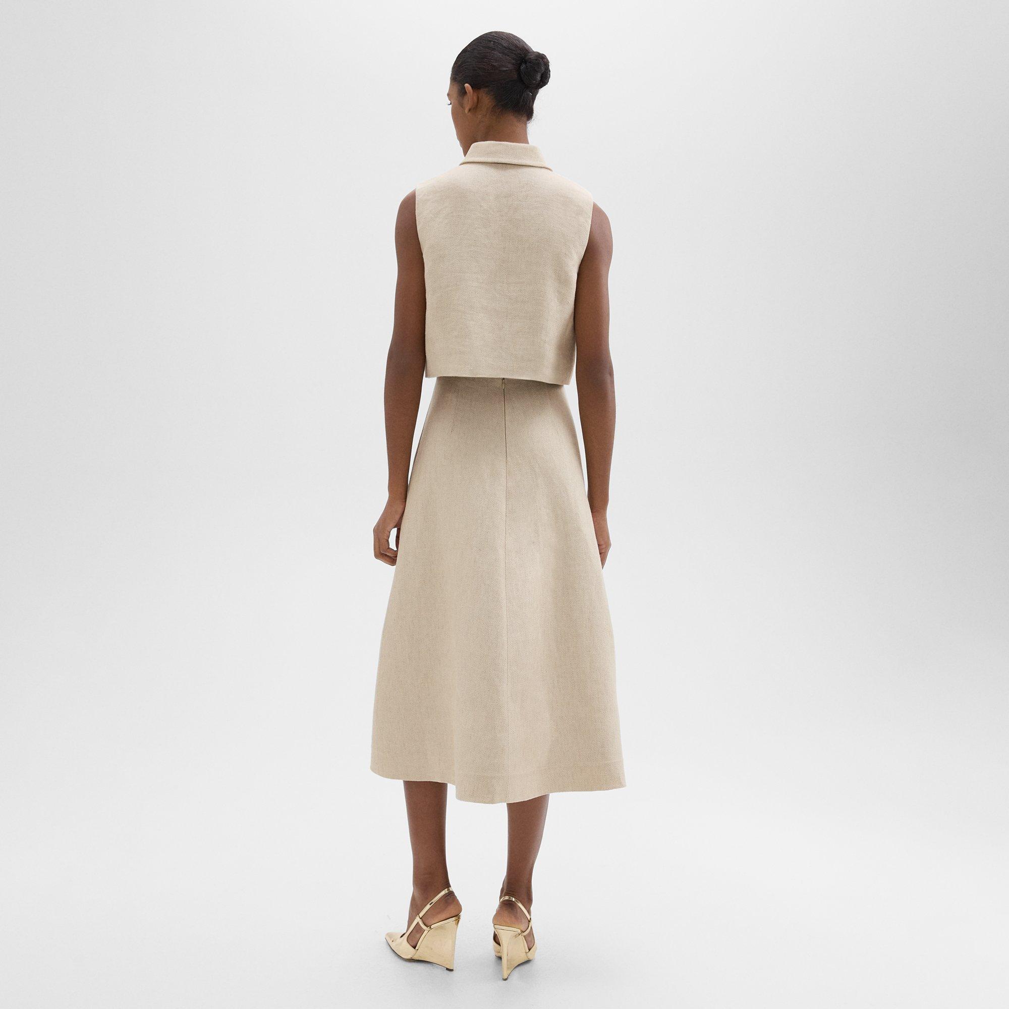 Midi Circle Skirt in Basket Weave Linen