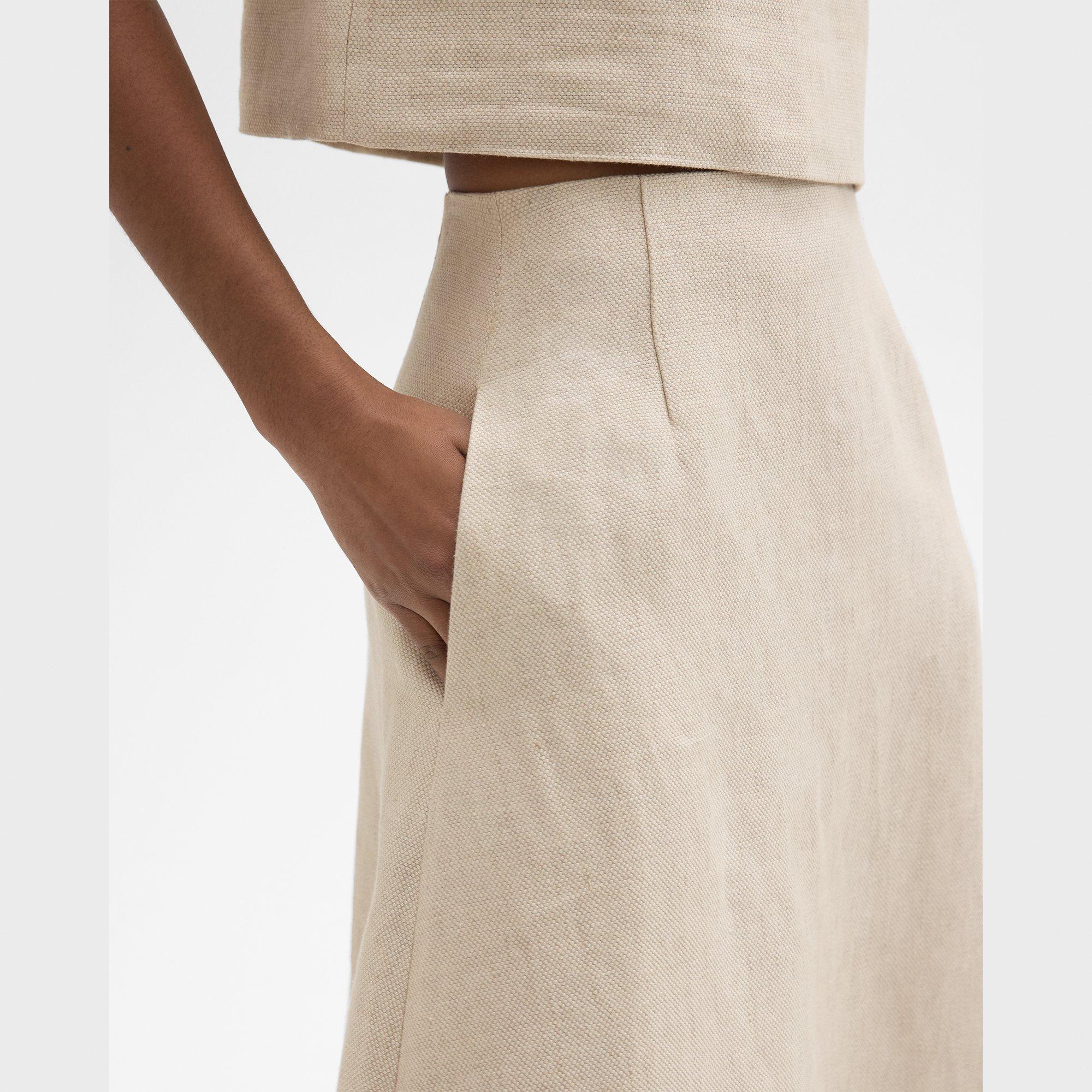 Midi Circle Skirt in Basket Weave Linen