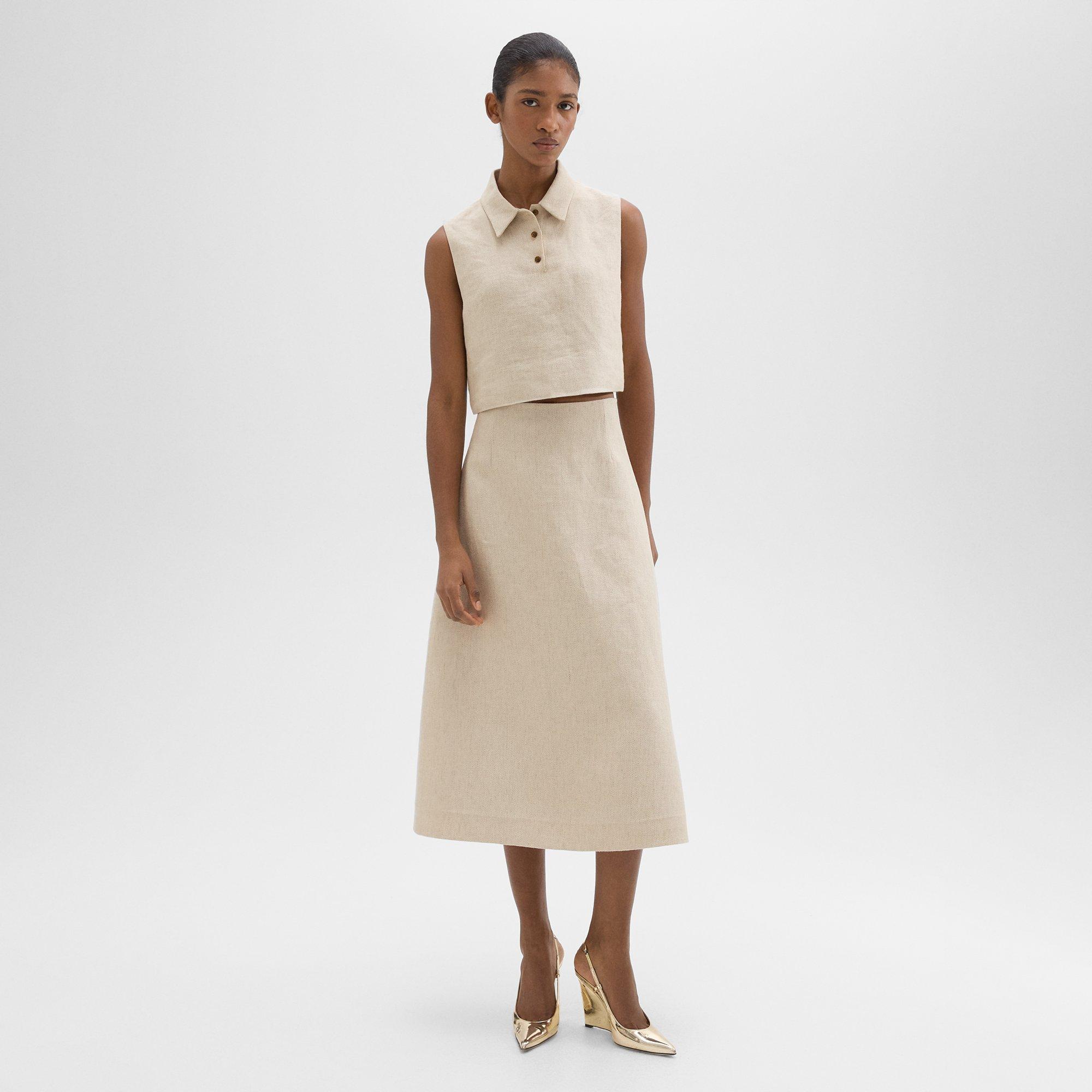 띠어리 Theory Midi Circle Skirt in Basket Weave Linen,STRAW