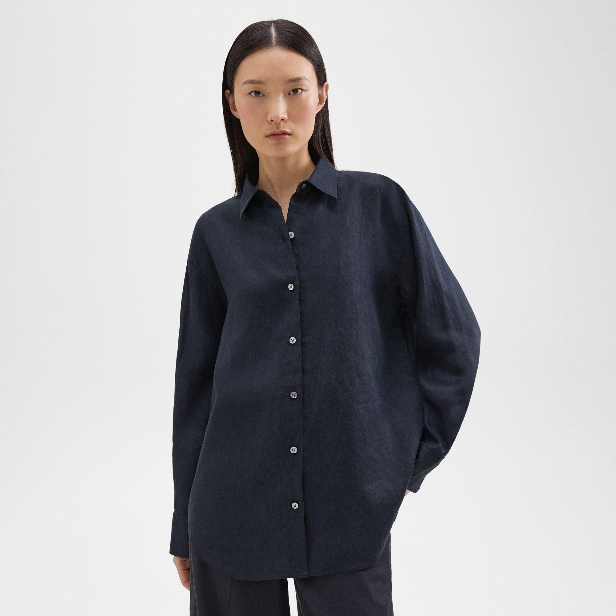 띠어리 Theory Boyfriend Shirt in Relaxed Linen,CONCORD