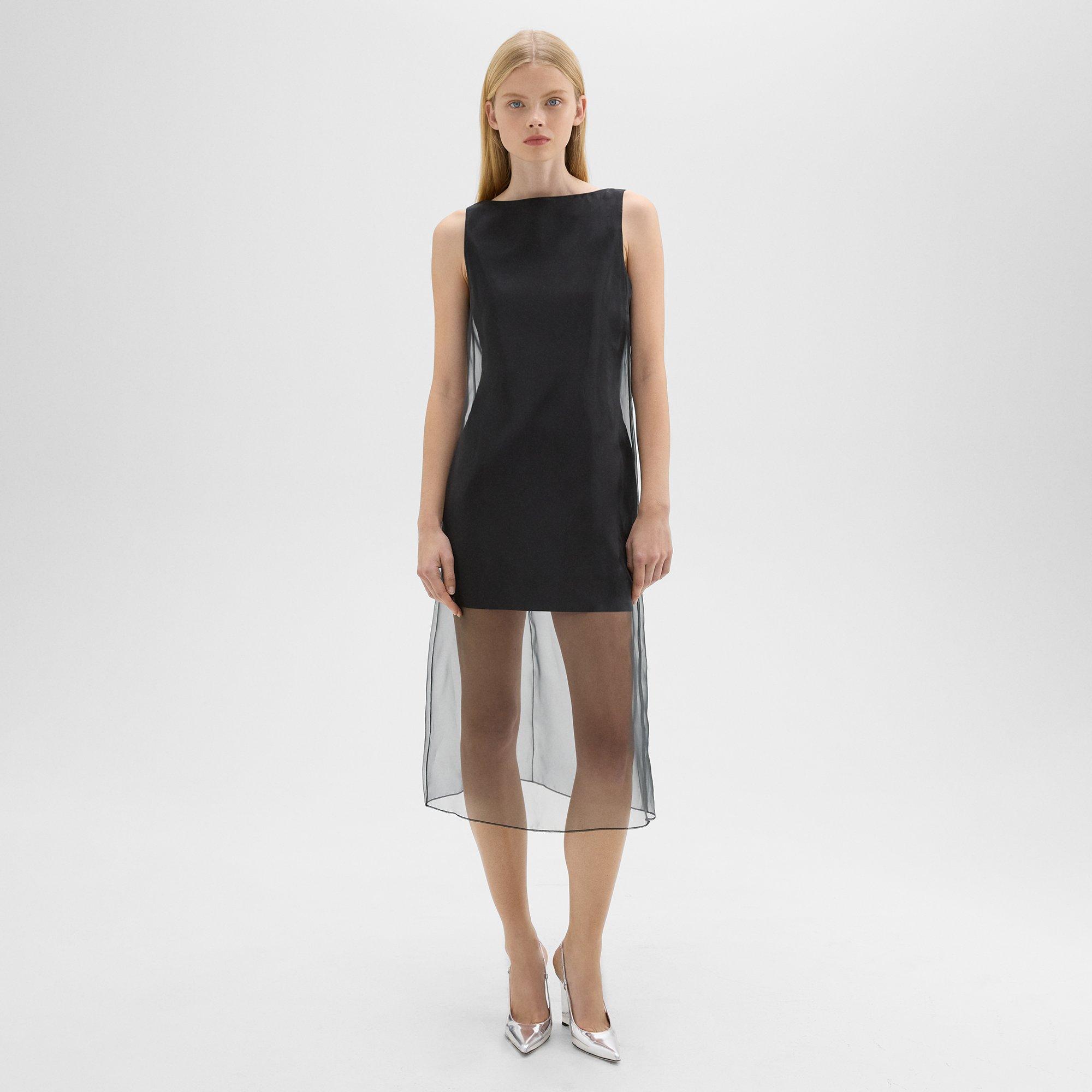 띠어리 Theory Overlay Midi Dress in Good Linen,BLACK