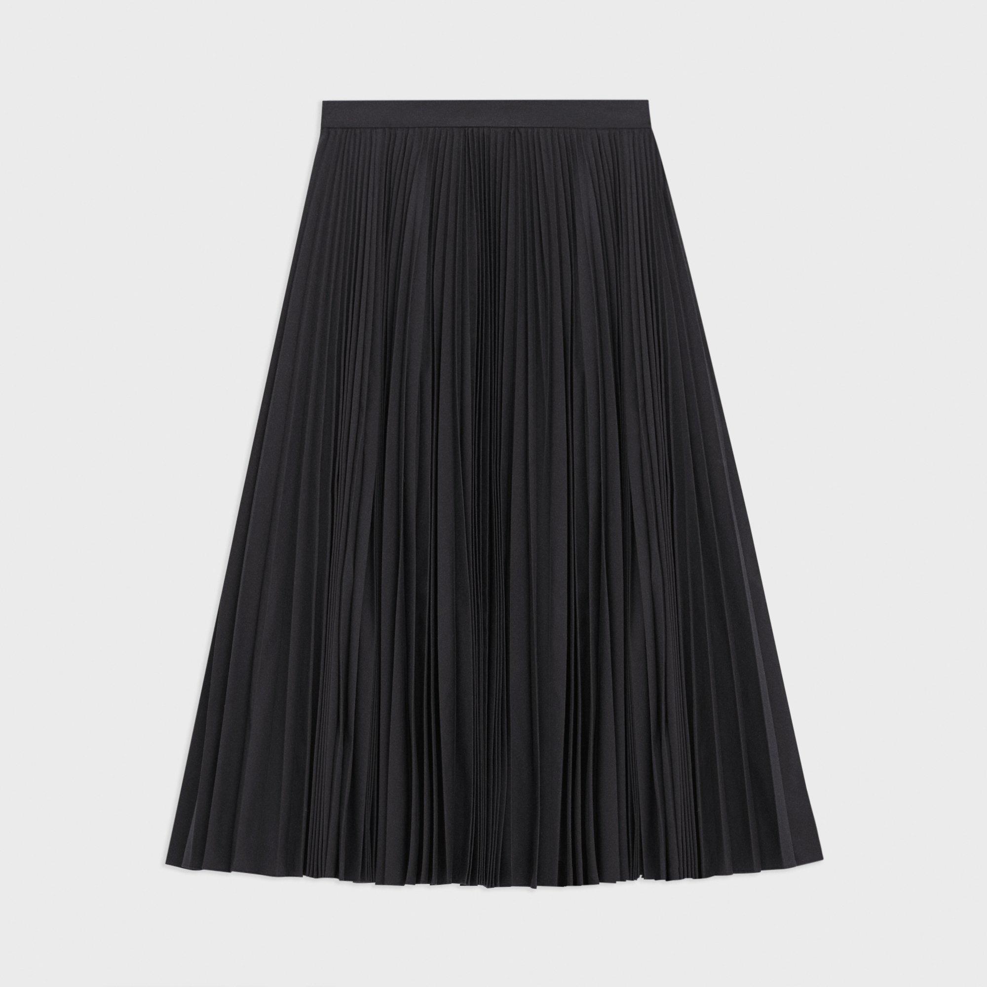 Pleated Midi Skirt in Sleek Poplin