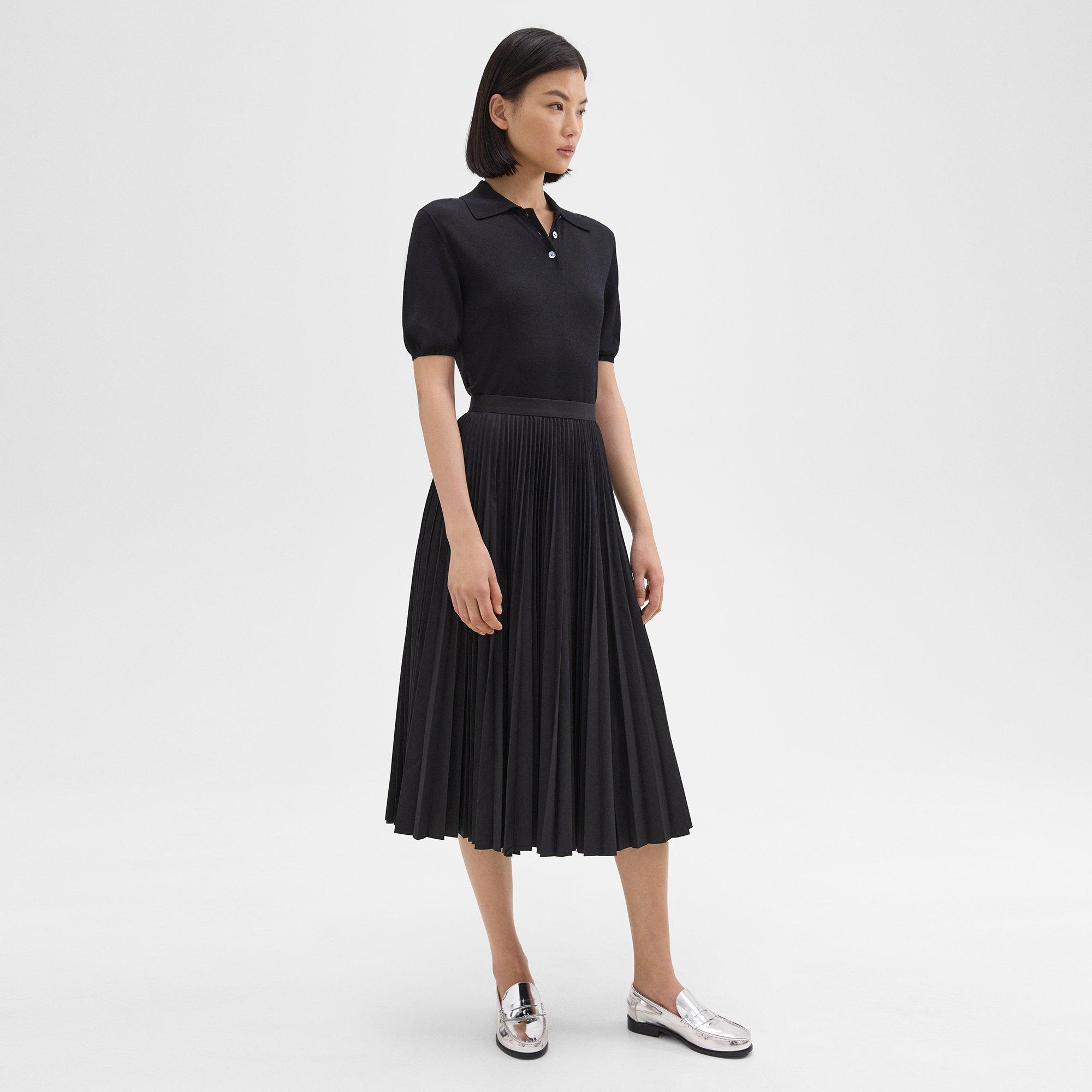 Pleated Midi Skirt in Sleek Poplin