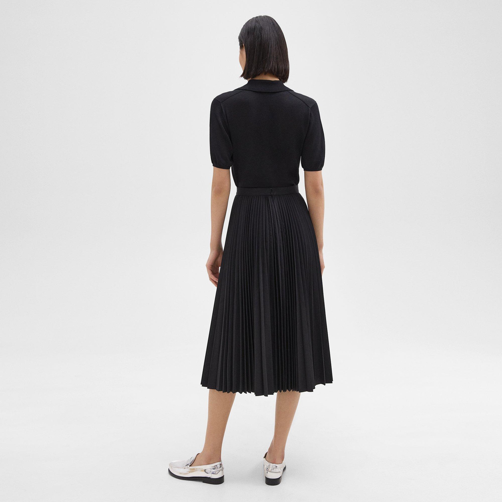 Pleated Midi Skirt in Sleek Poplin