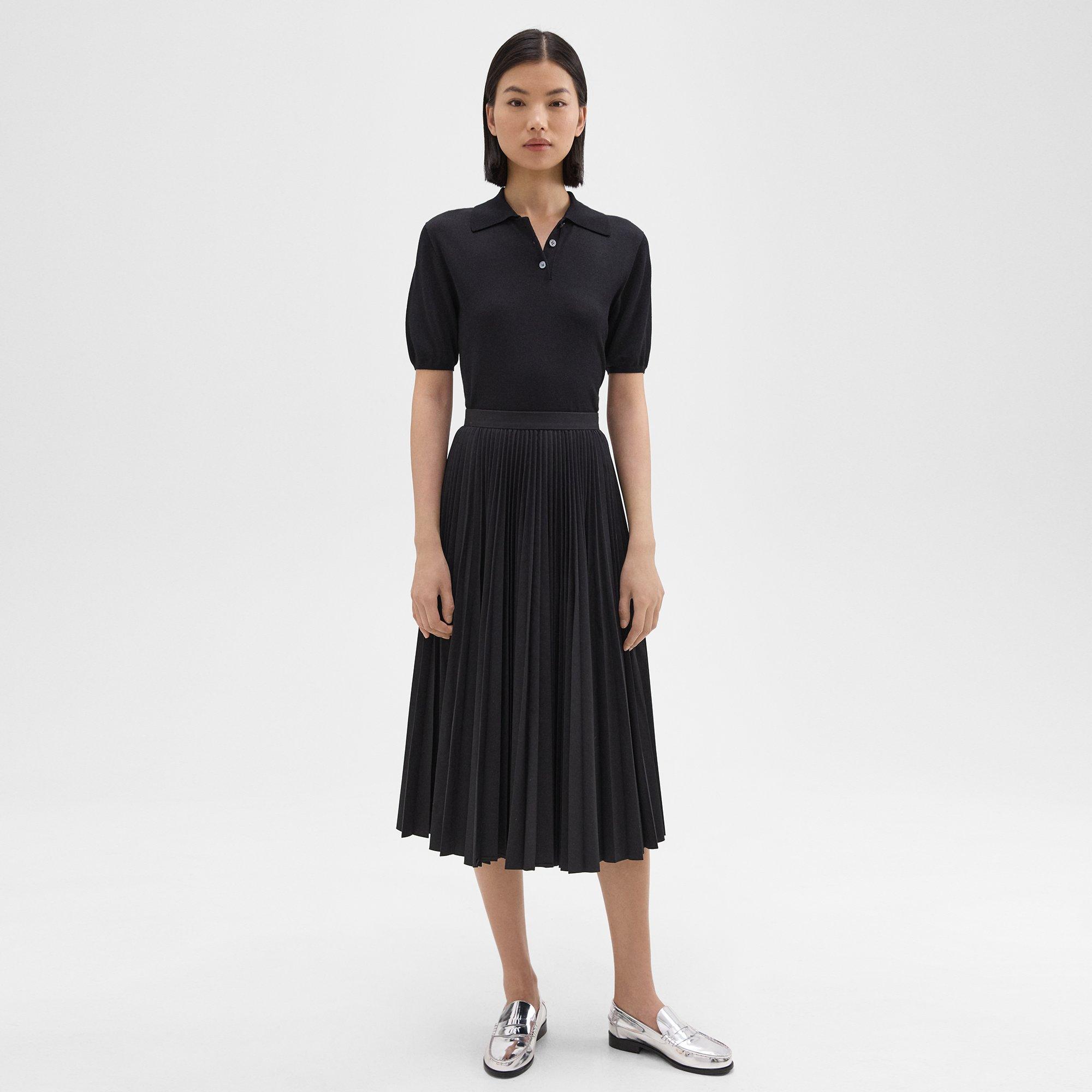 Pleated Midi Skirt in Sleek Poplin
