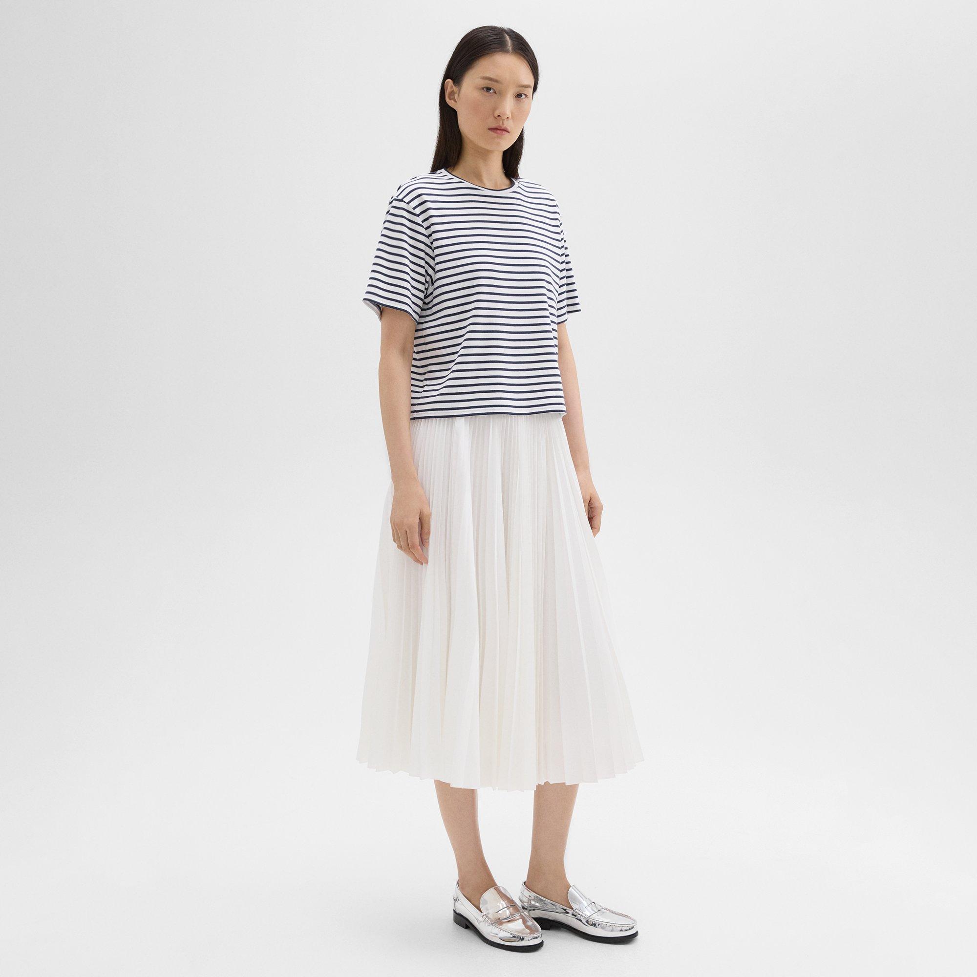 Pleated Midi Skirt in Sleek Poplin