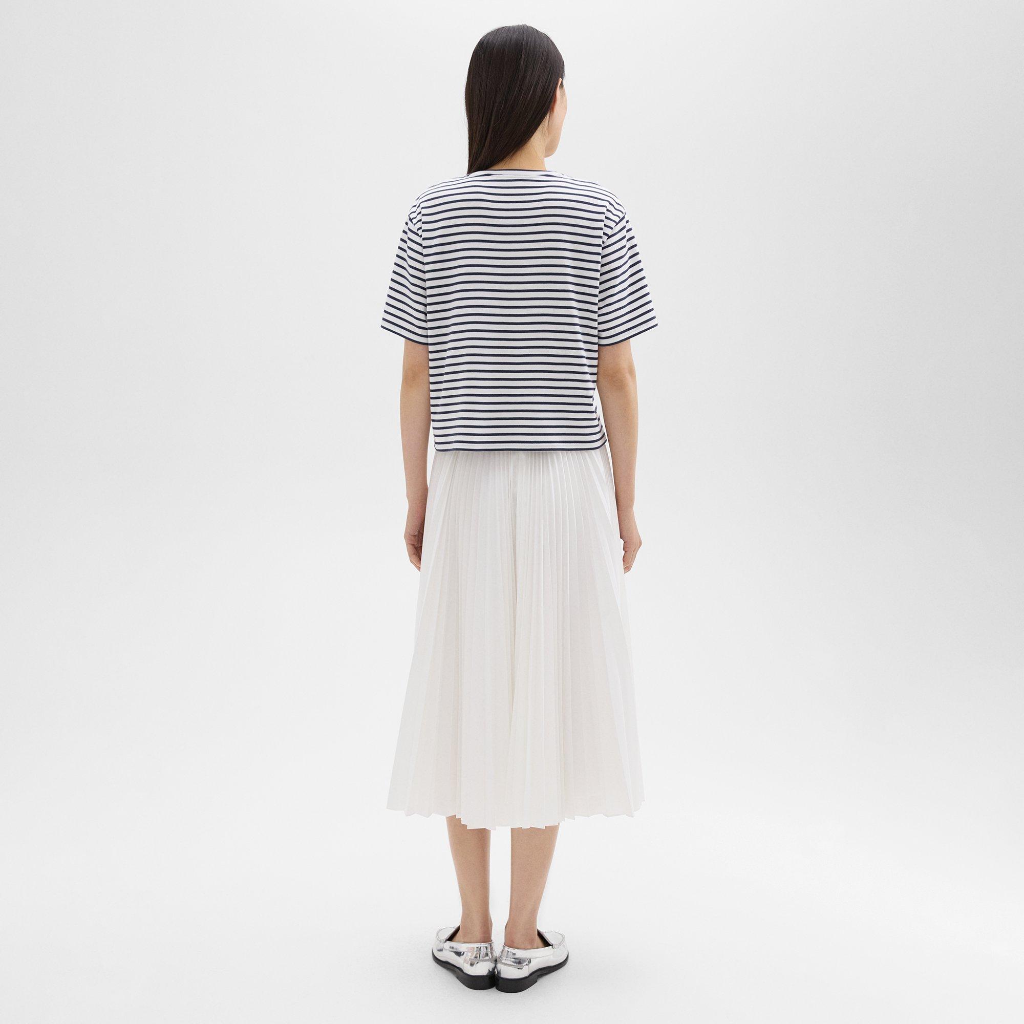 Pleated Midi Skirt in Sleek Poplin