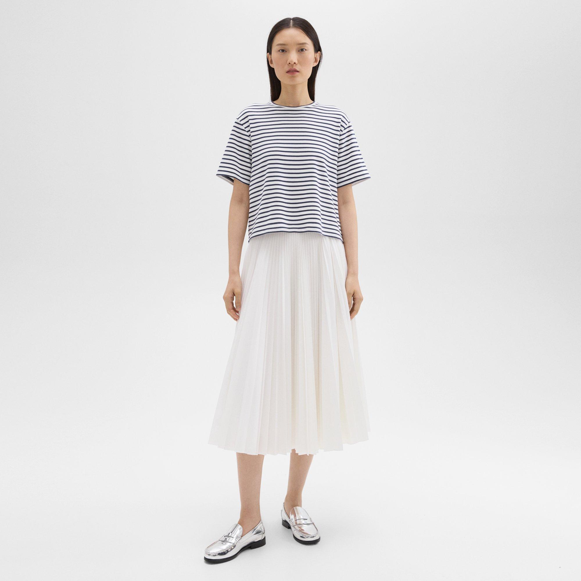 Pleated Midi Skirt in Sleek Poplin