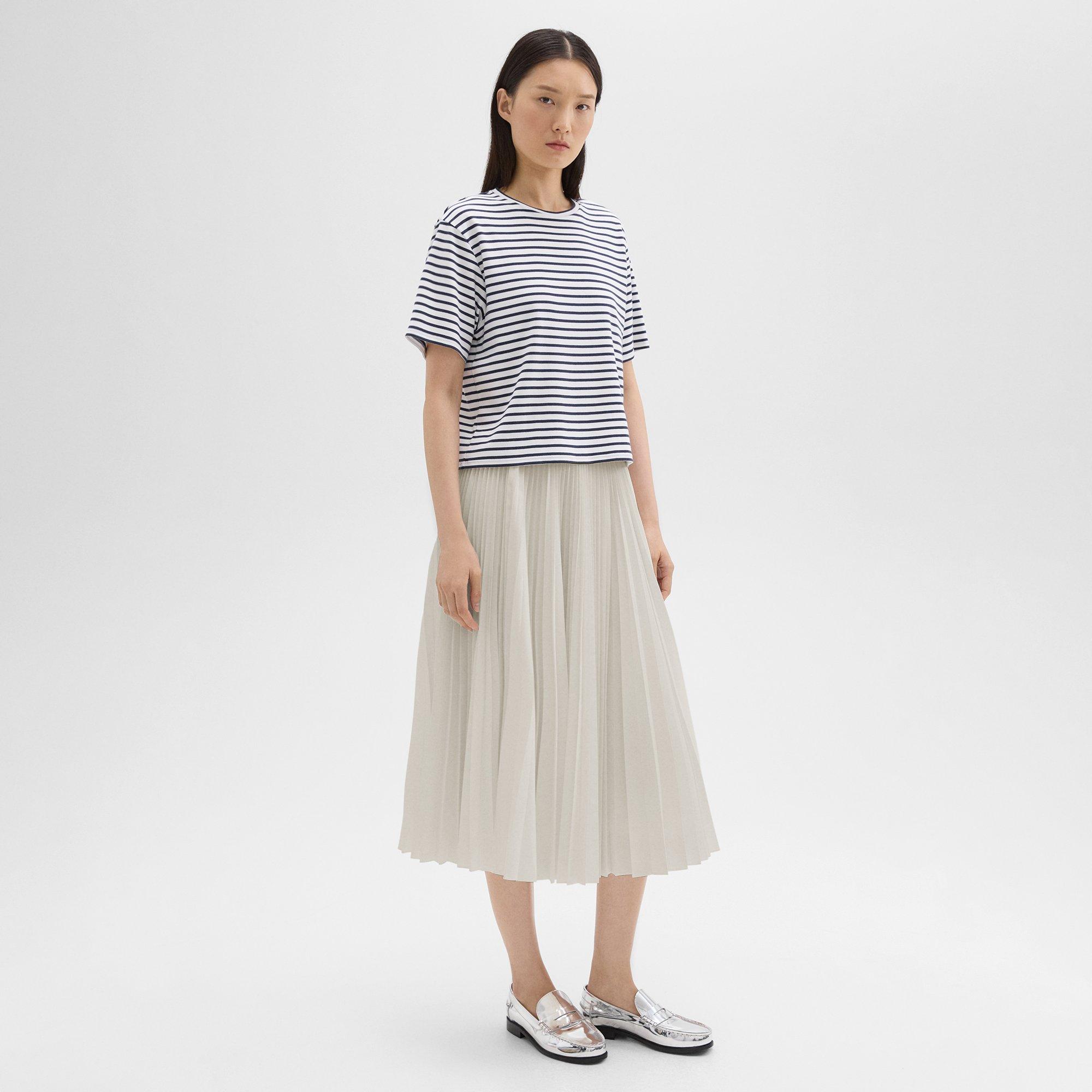 Pleated Midi Skirt in Sleek Poplin