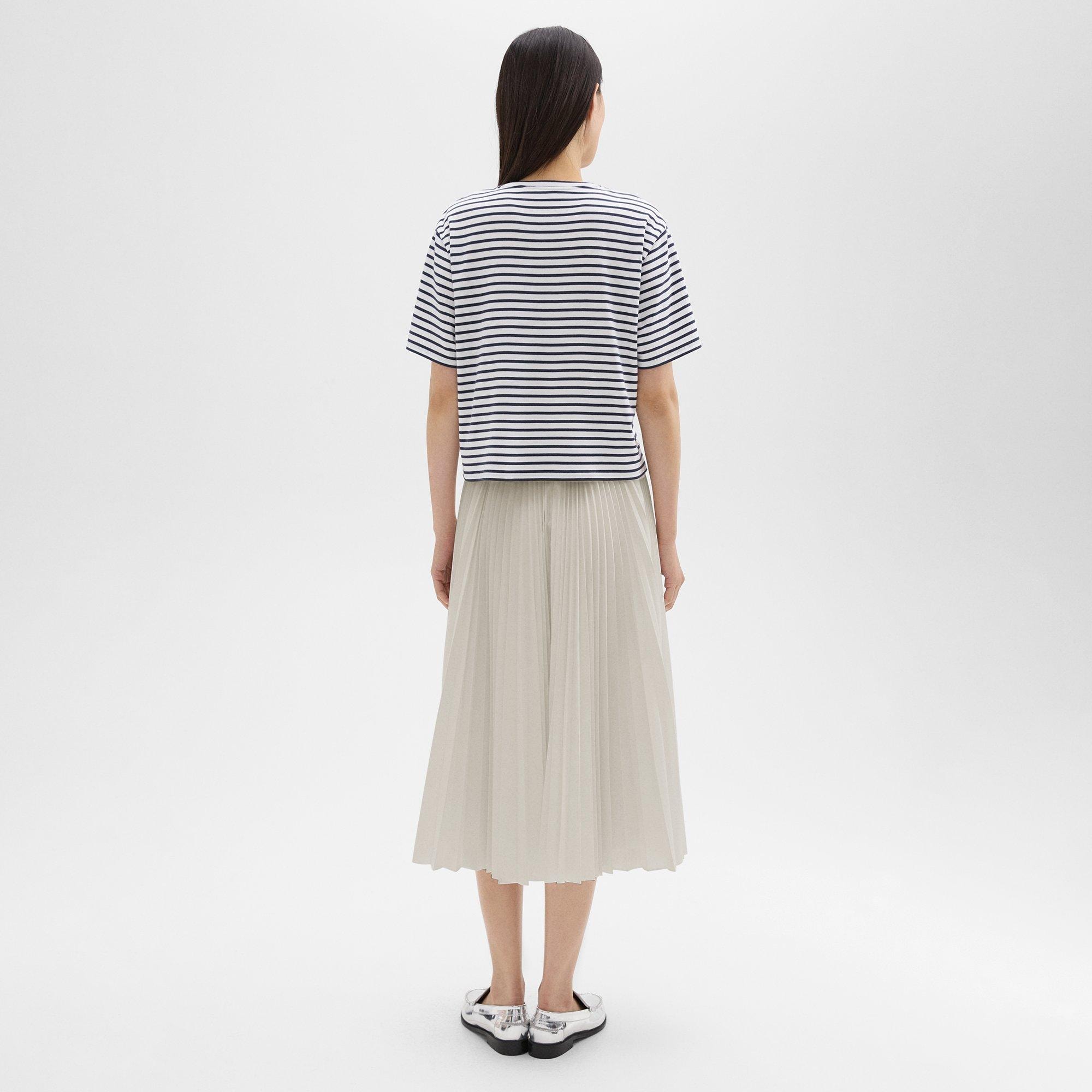 Pleated Midi Skirt in Sleek Poplin