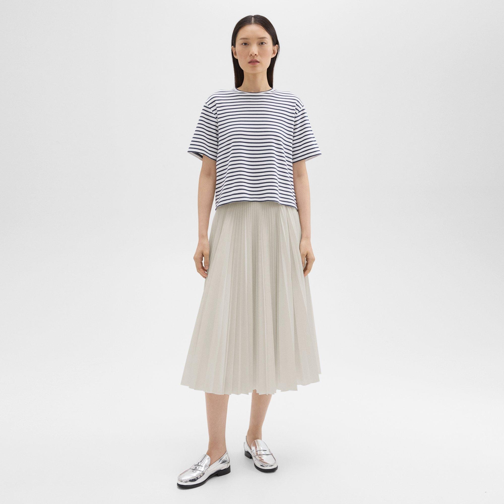 Pleated Midi Skirt in Sleek Poplin