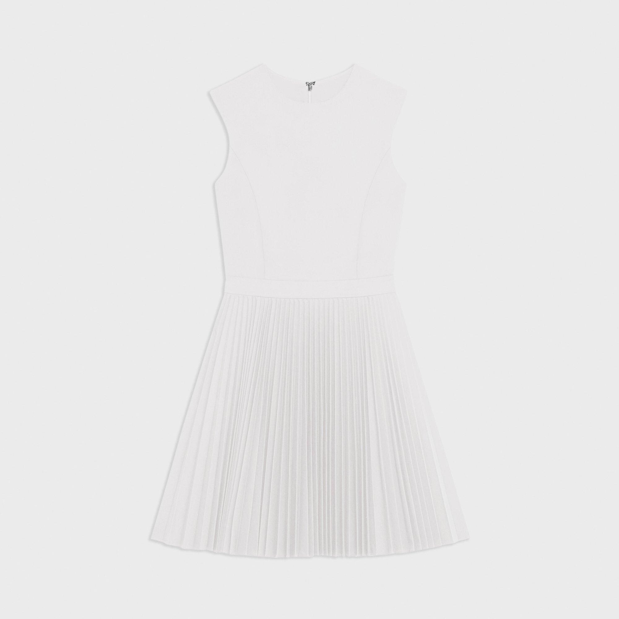 Pleated Mini Dress in Sleek Poplin