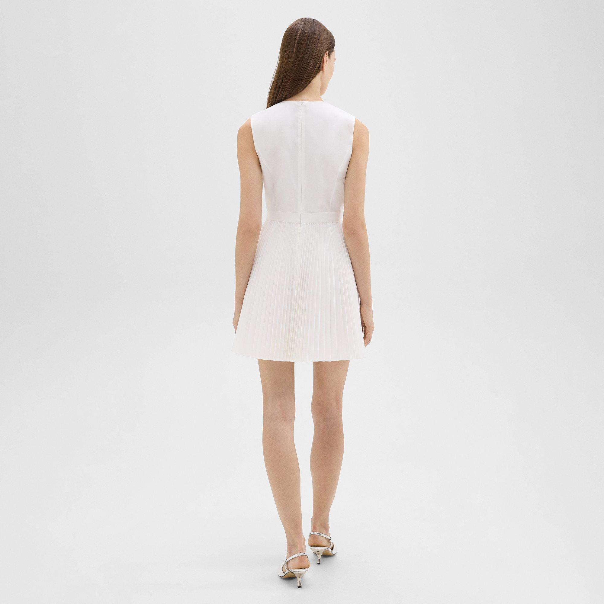 Pleated Mini Dress in Sleek Poplin