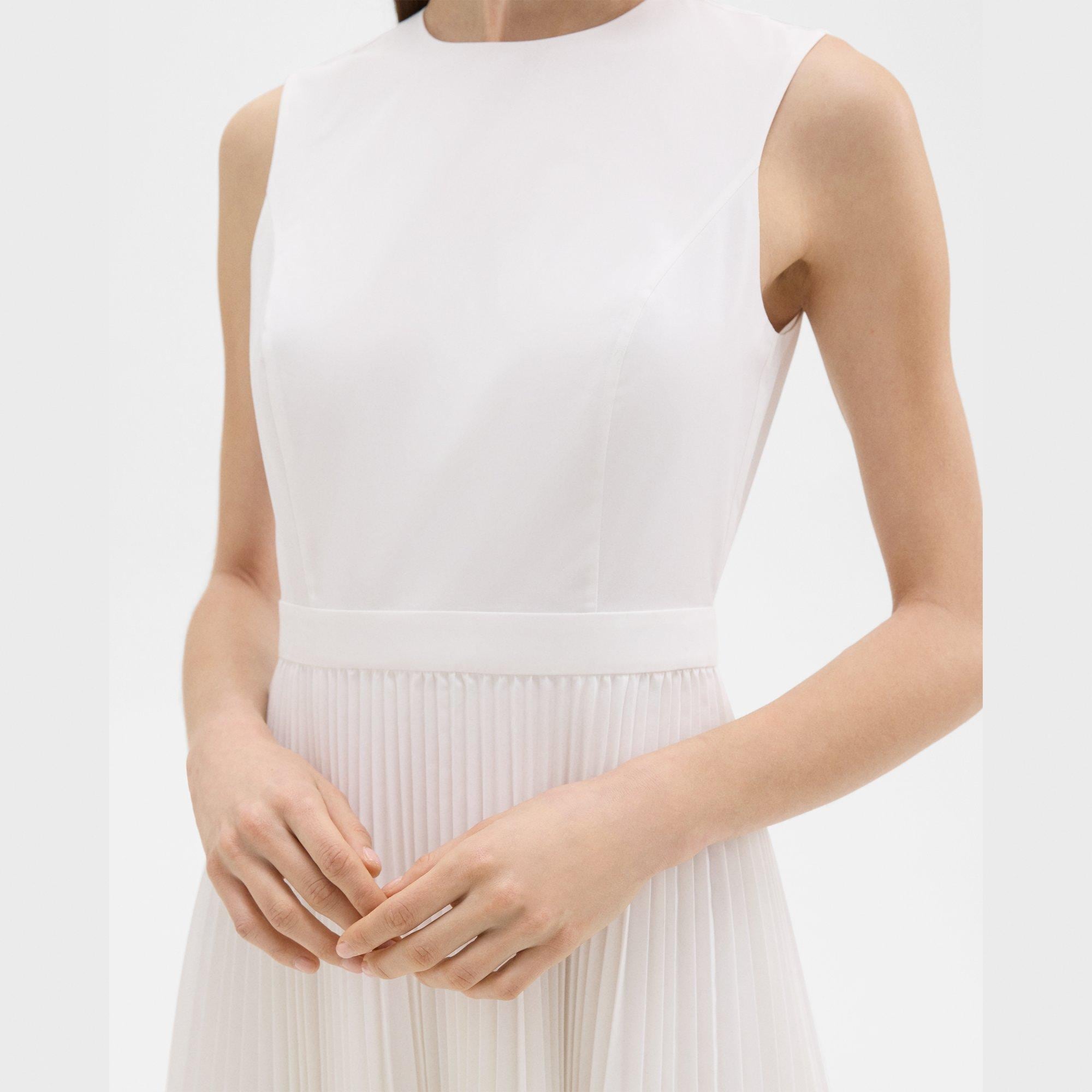 Pleated Mini Dress in Sleek Poplin