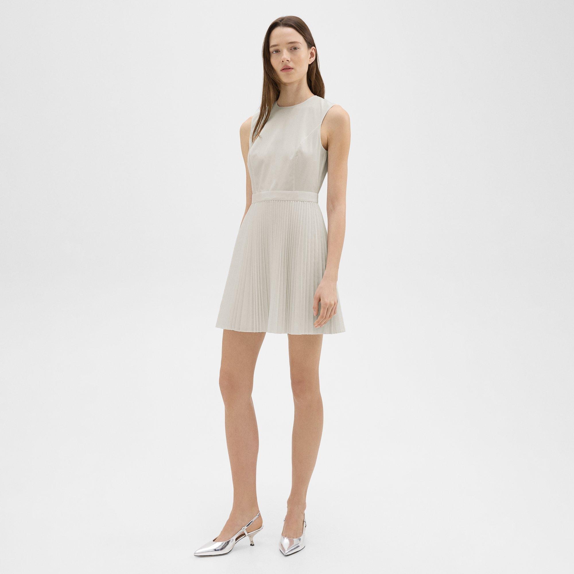 Pleated Mini Dress in Sleek Poplin