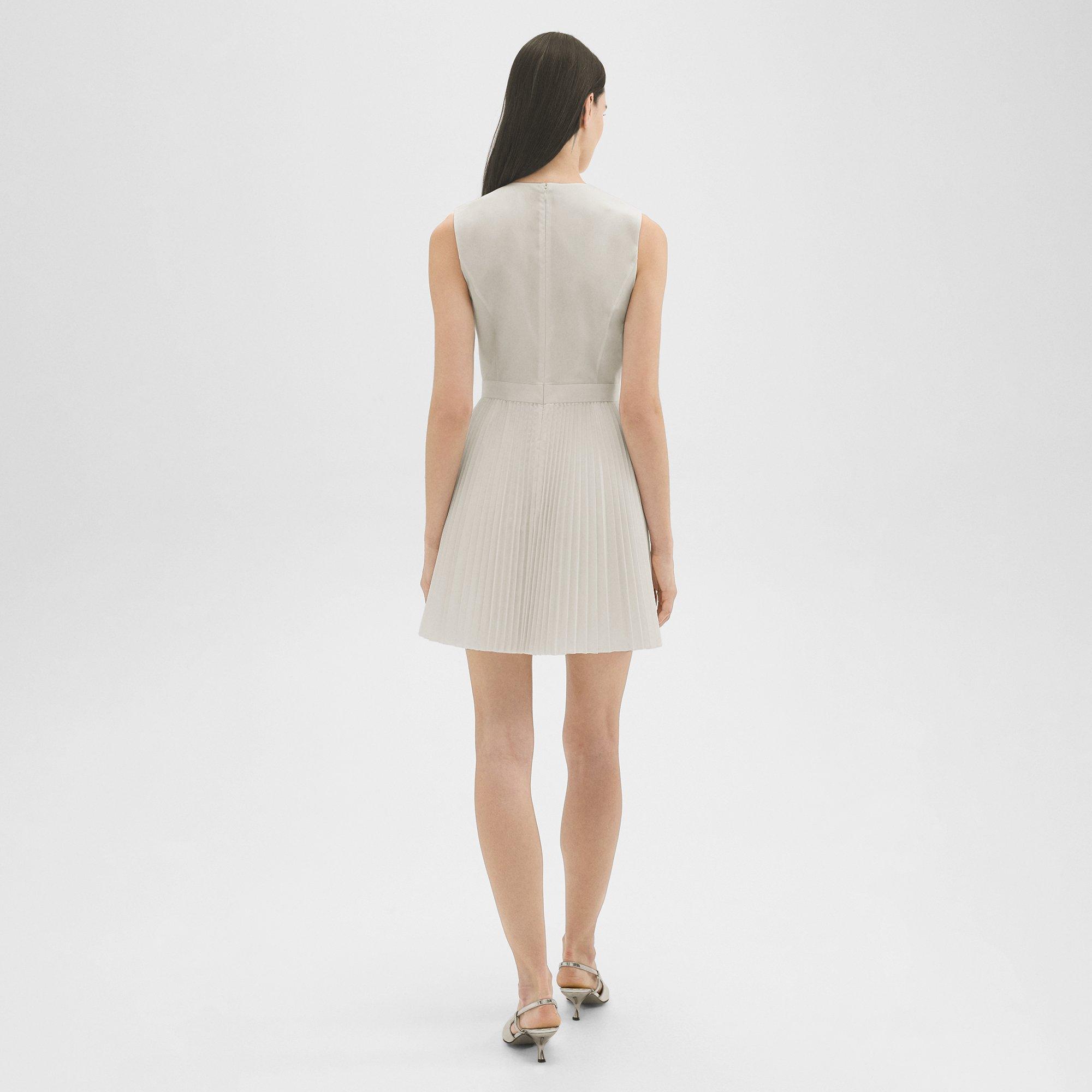 Pleated Mini Dress in Sleek Poplin