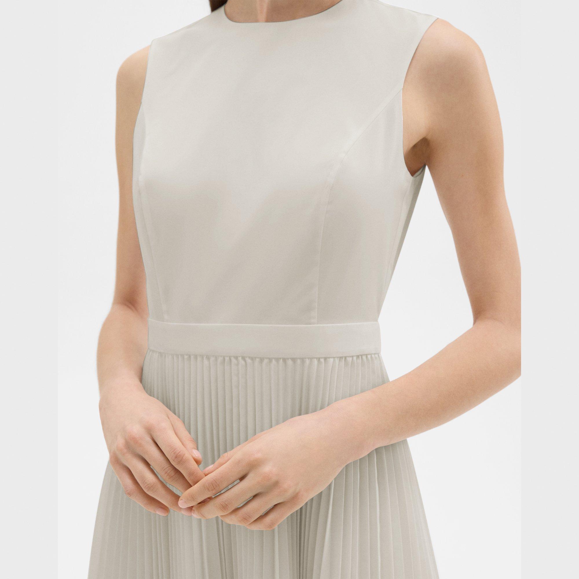 Pleated Mini Dress in Sleek Poplin