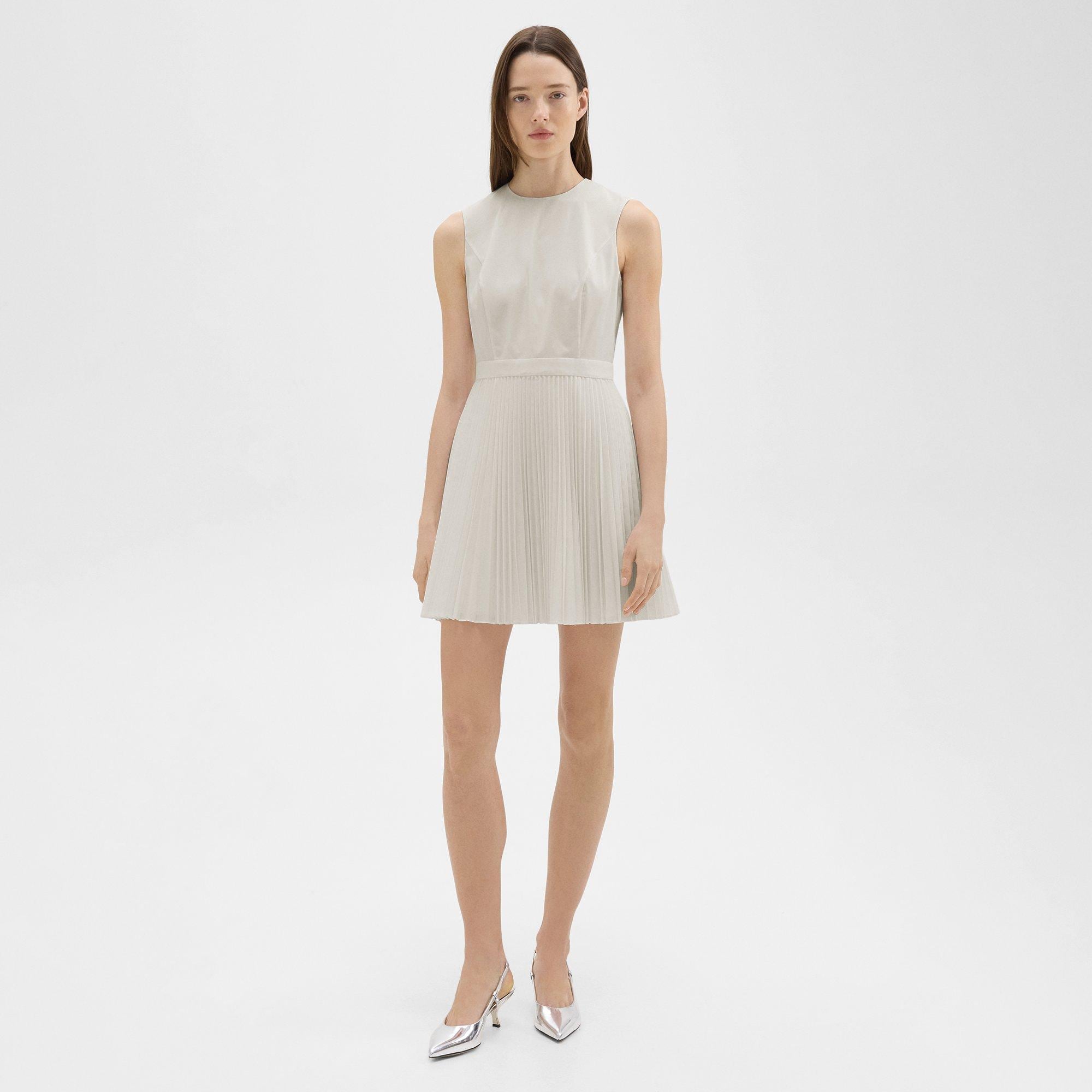 Pleated Mini Dress in Sleek Poplin