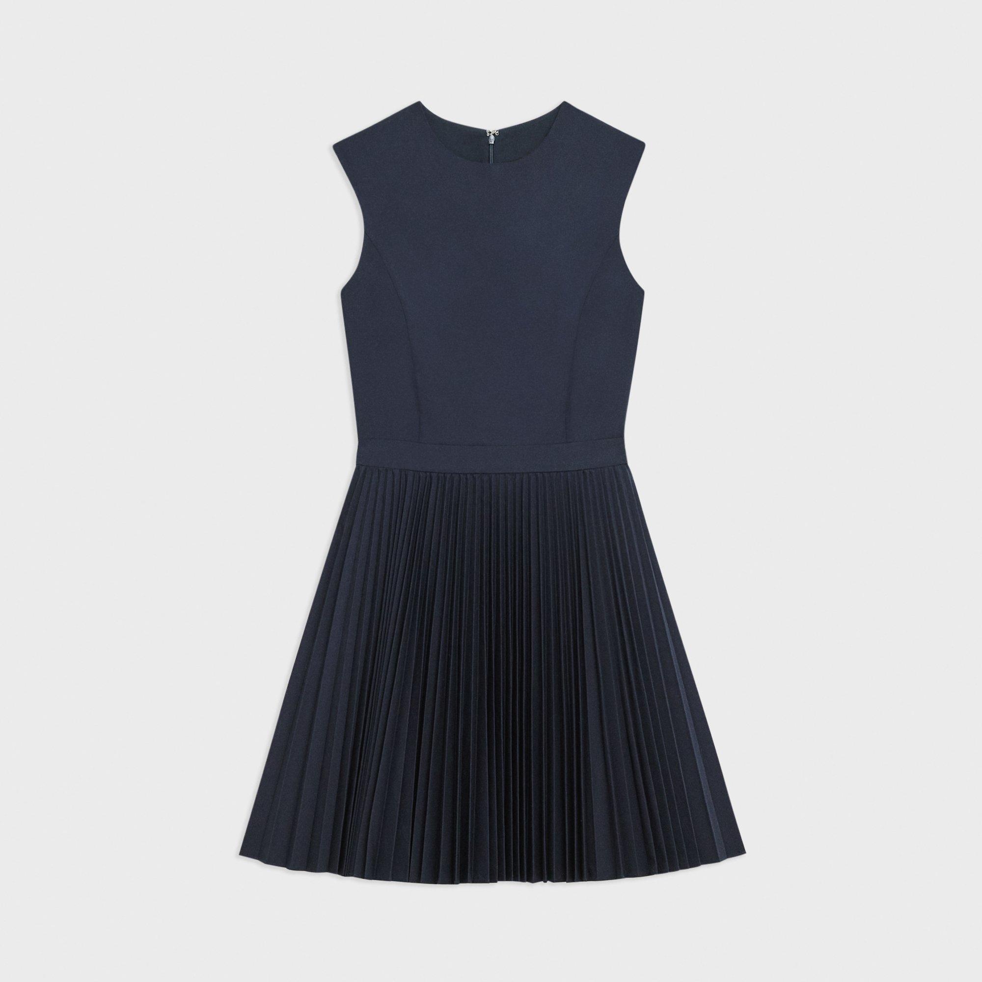 띠어리 Theory Pleated Mini Dress in Sleek Poplin,NOCTURNE NAVY