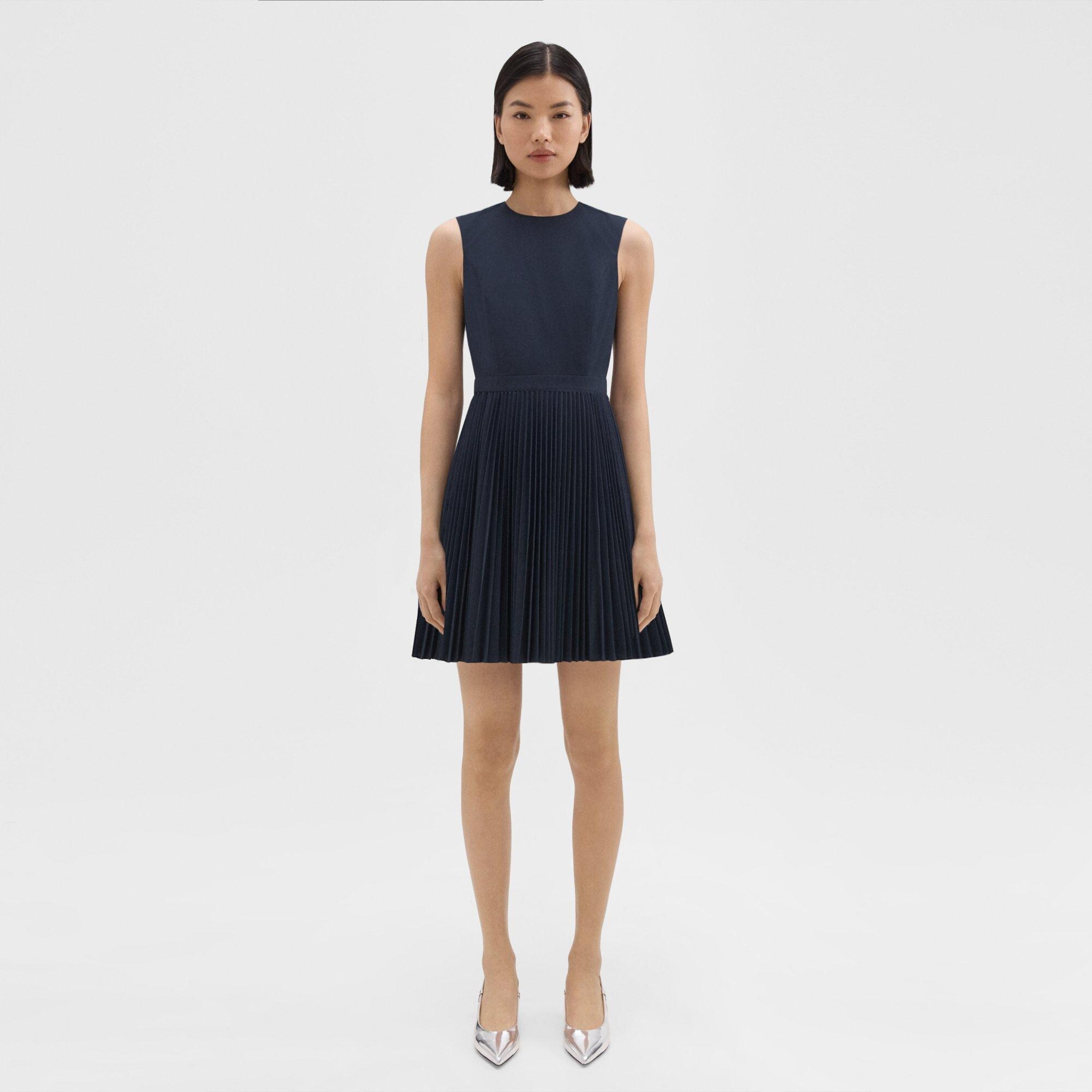 Pleated Mini Dress in Sleek Poplin