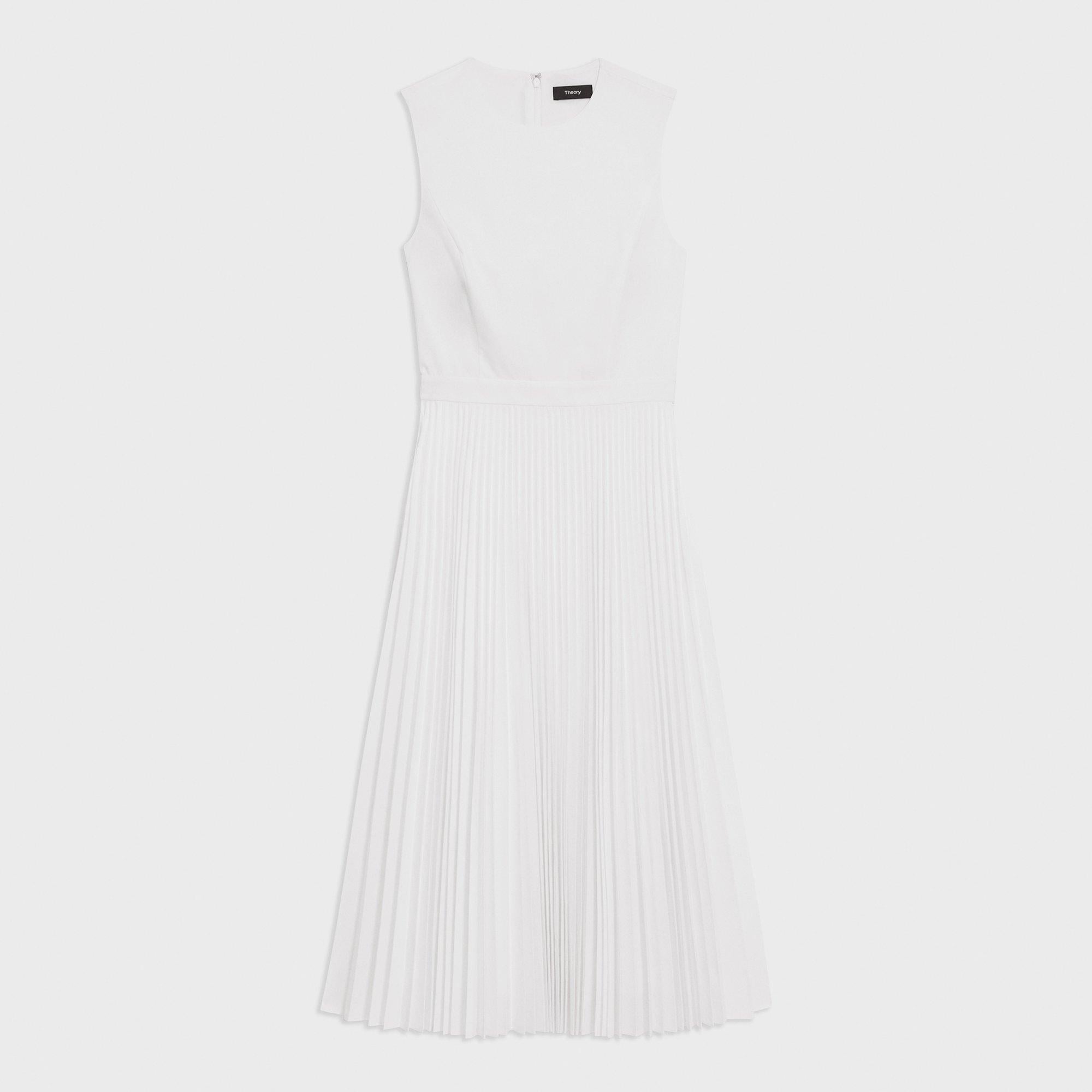 띠어리 Theory Pleated Midi Dress in Sleek Poplin,WHITE