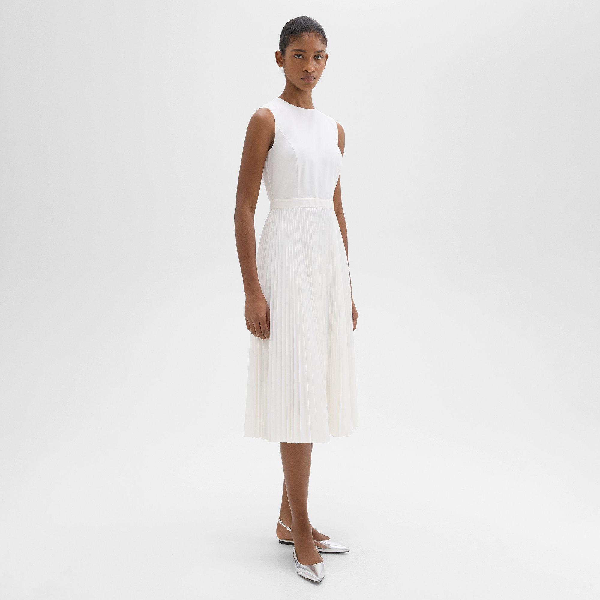 Pleated Midi Dress in Sleek Poplin