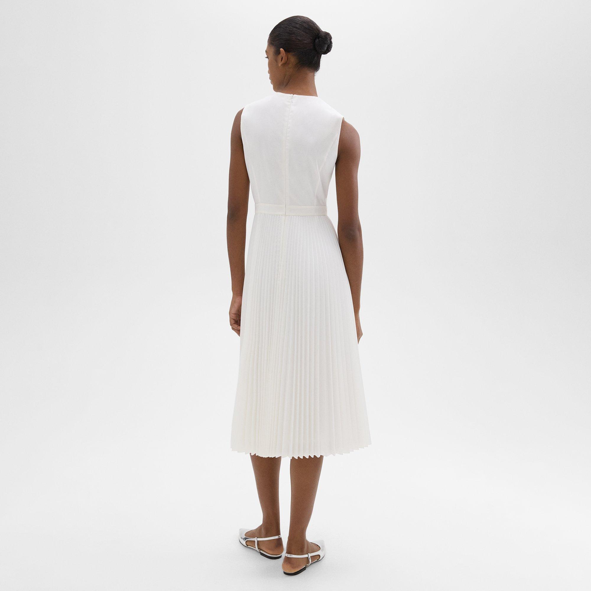 Pleated Midi Dress in Sleek Poplin