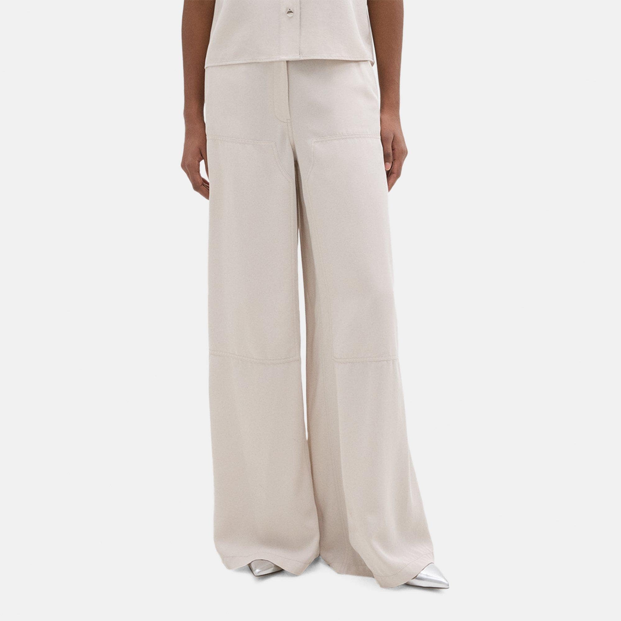 띠어리 Theory Wide-Leg Carpenter Pant in Fluid Twill,NEW SAND