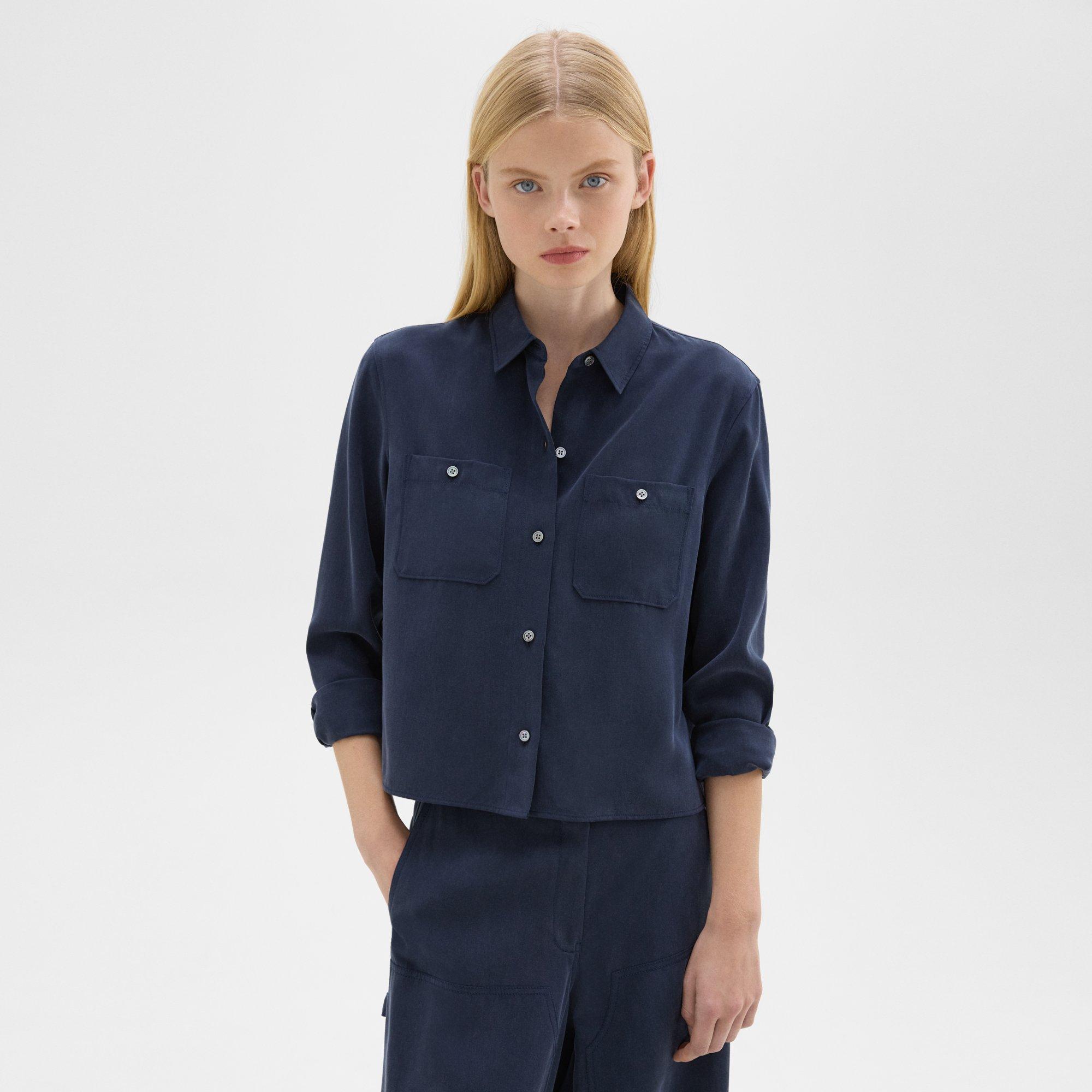 띠어리 Theory Patch Pocket Shirt in Fluid Twill,NOCTURNE NAVY