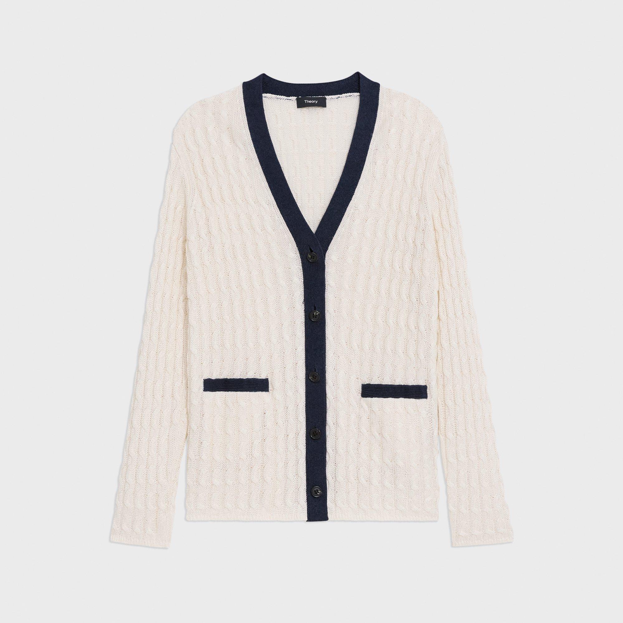 V-Neck Cardigan in Cable Knit Linen