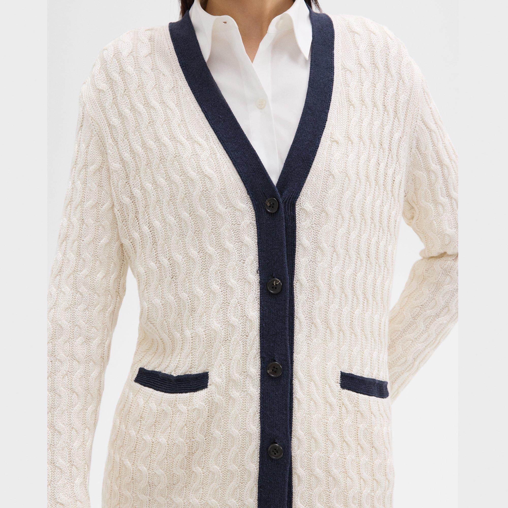 V-Neck Cardigan in Cable Knit Linen