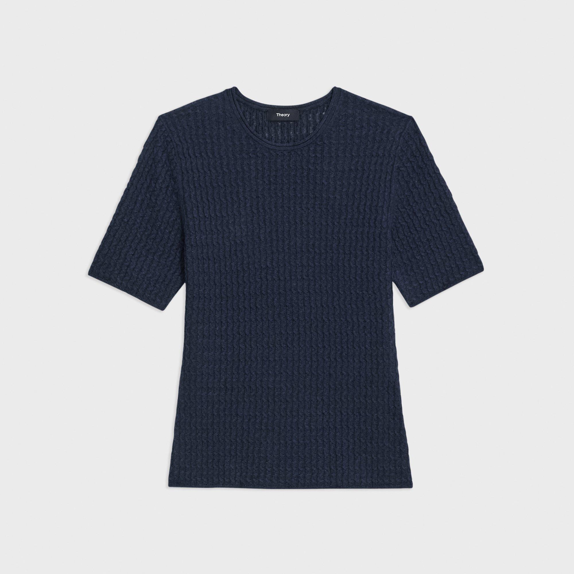 Short-Sleeve Sweater in Cable Knit Linen