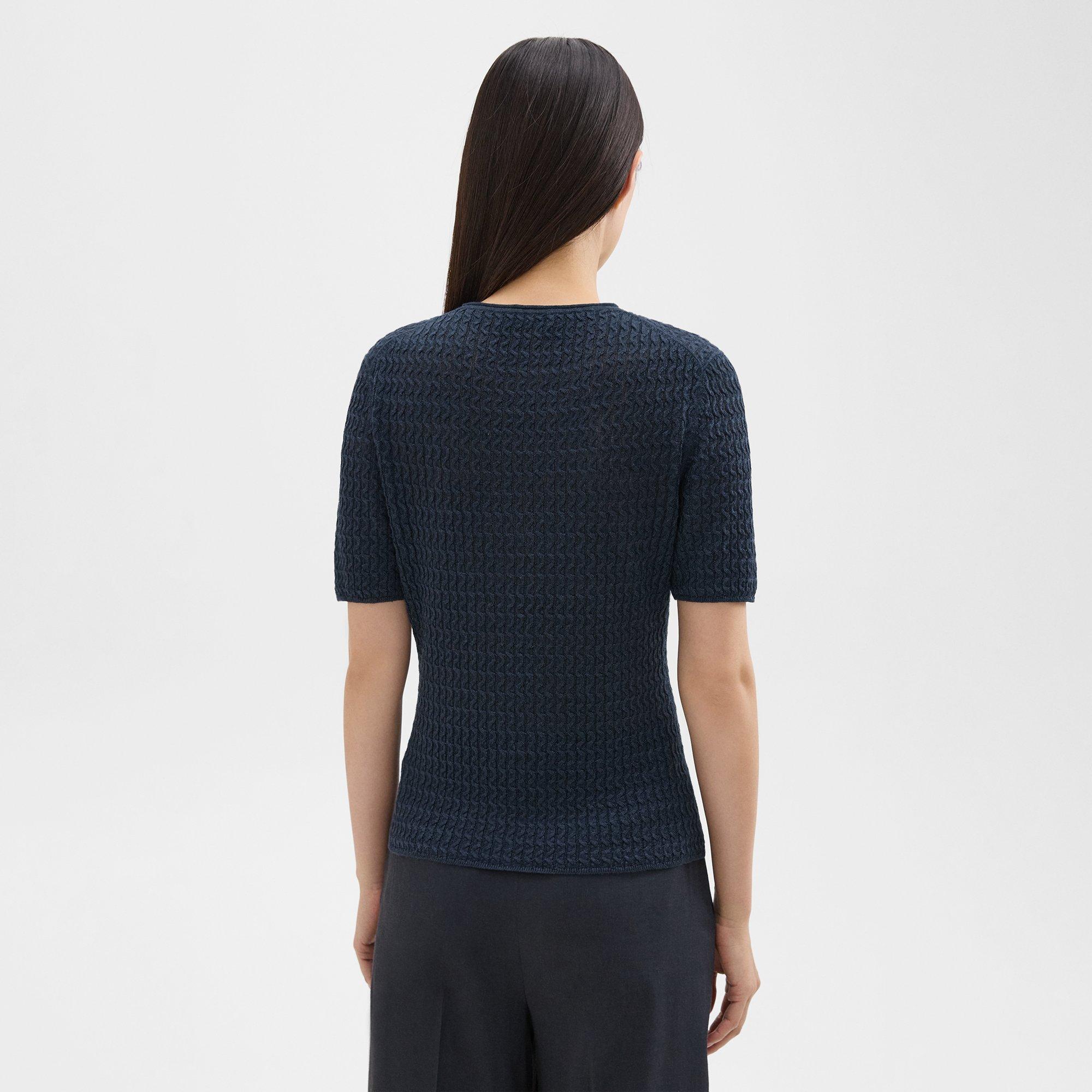 Short-Sleeve Sweater in Cable Knit Linen