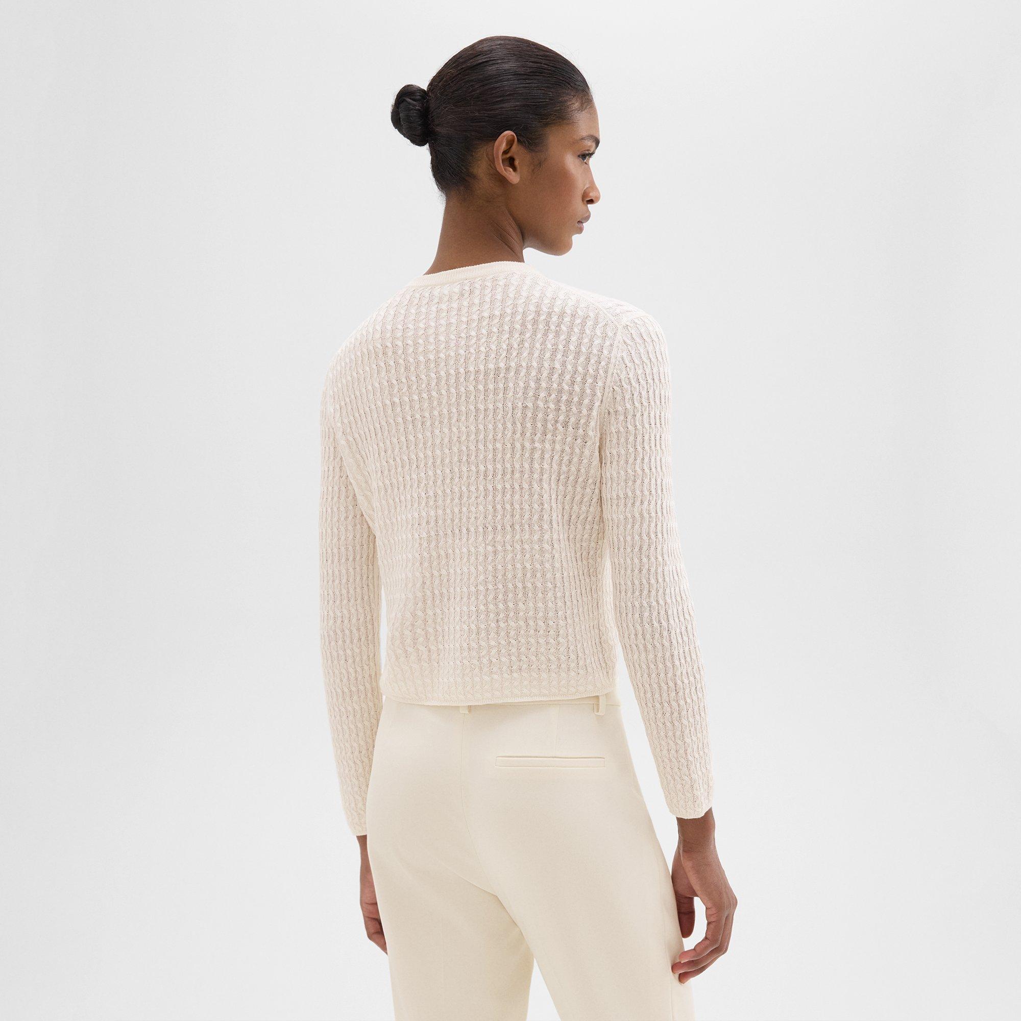 Crewneck Cardigan in Cable Knit Linen