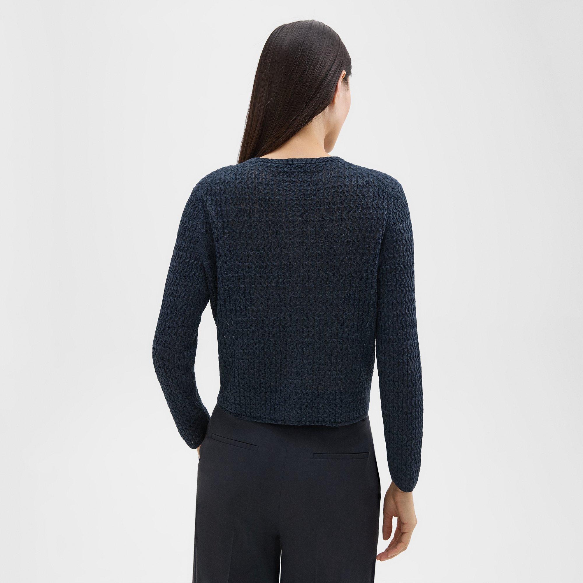 Crewneck Cardigan in Cable Knit Linen