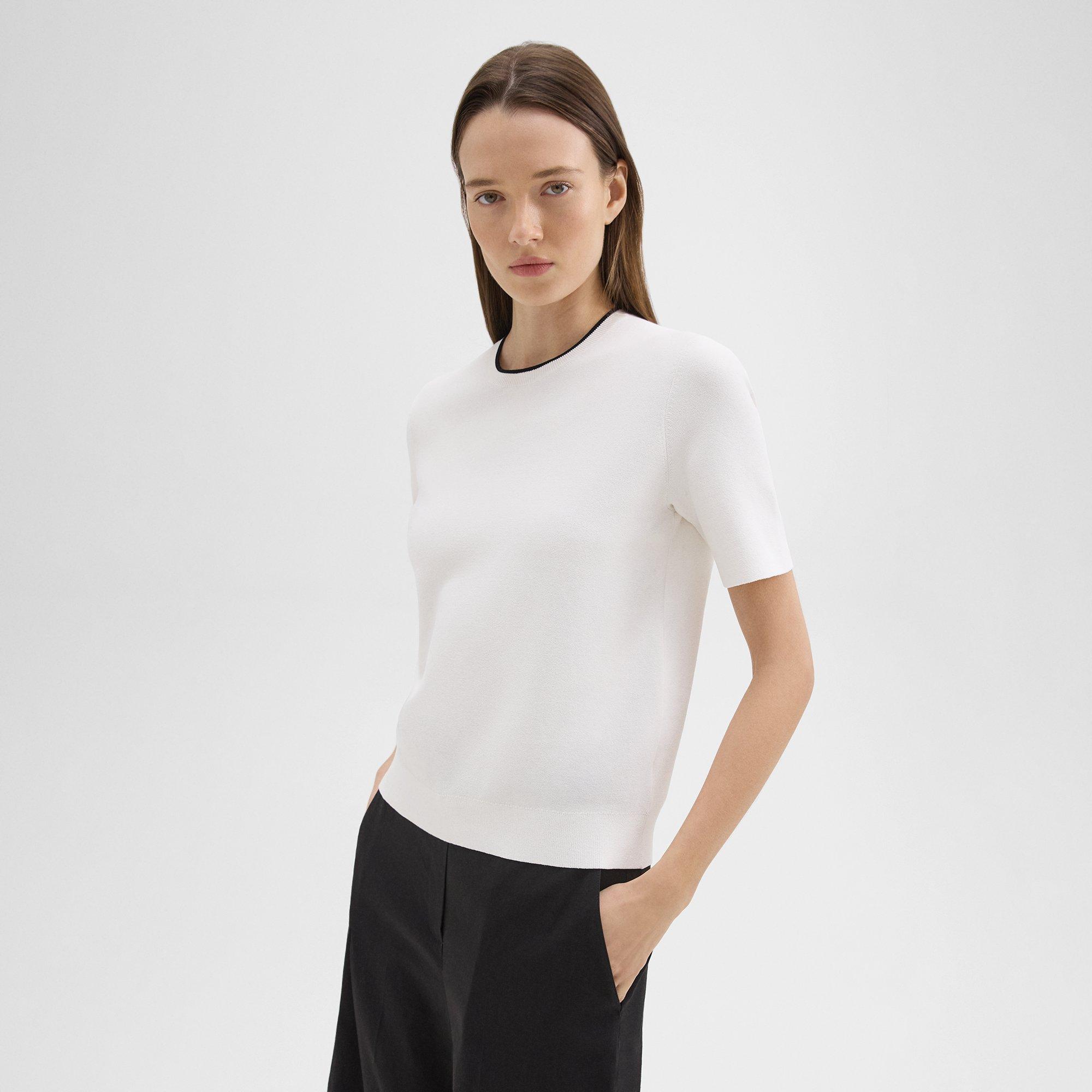 Short-Sleeve Sweater in Crepe Knit
