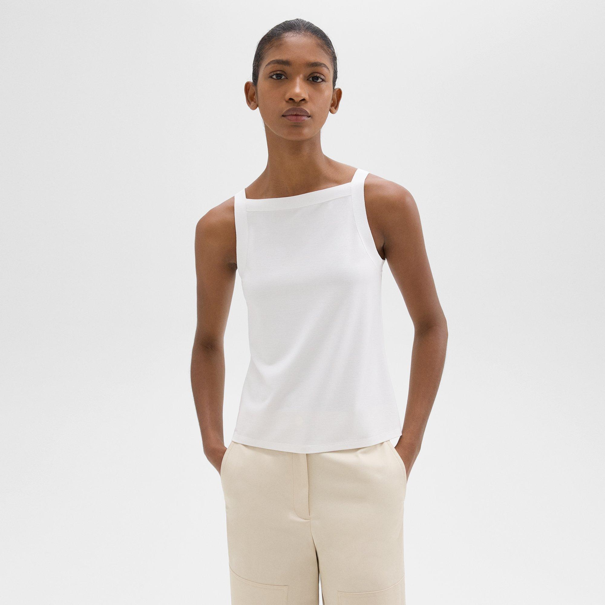 띠어리 Theory Square Neck Tank in Interlock Knit,WHITE