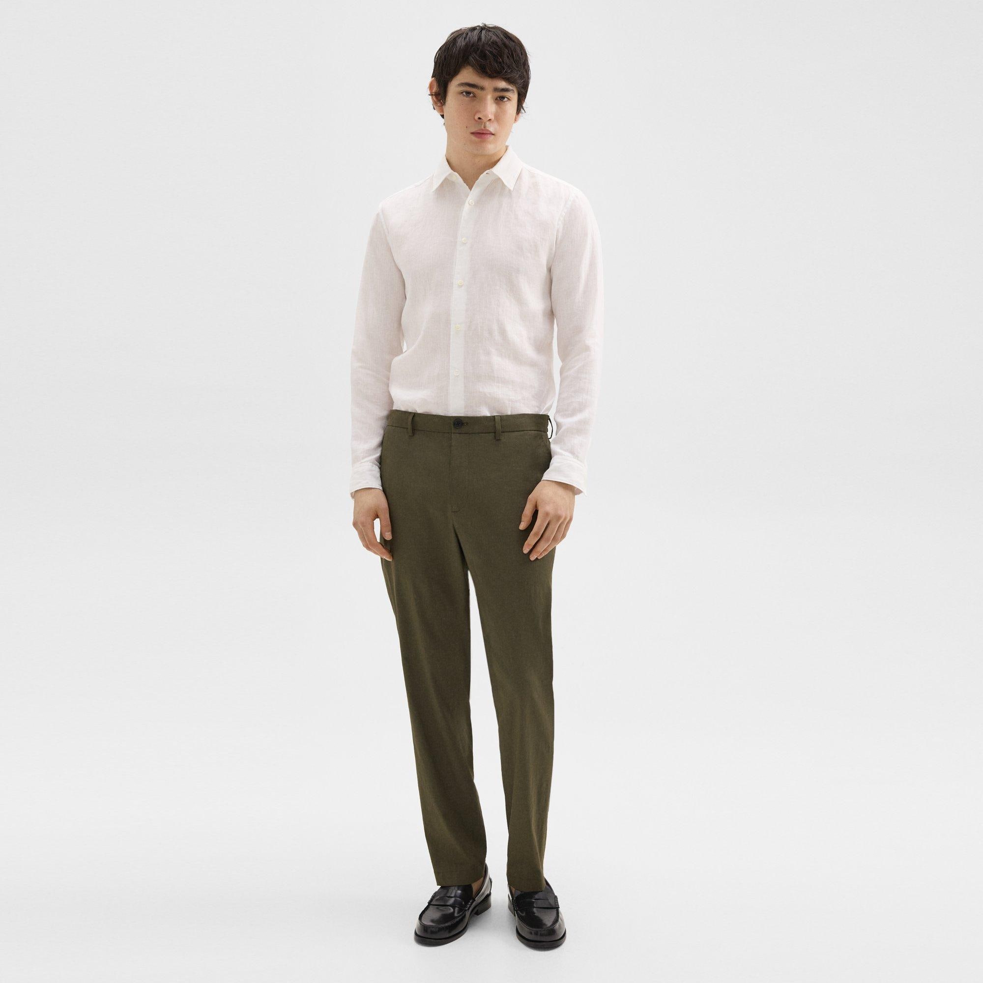 띠어리 Theory Curtis Drawstring Pant in Good Linen,DARK OLIVE