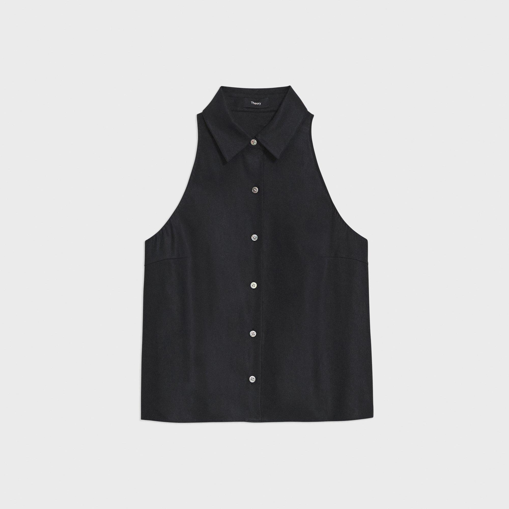 Halter Neck Shirt in Linen-Viscose